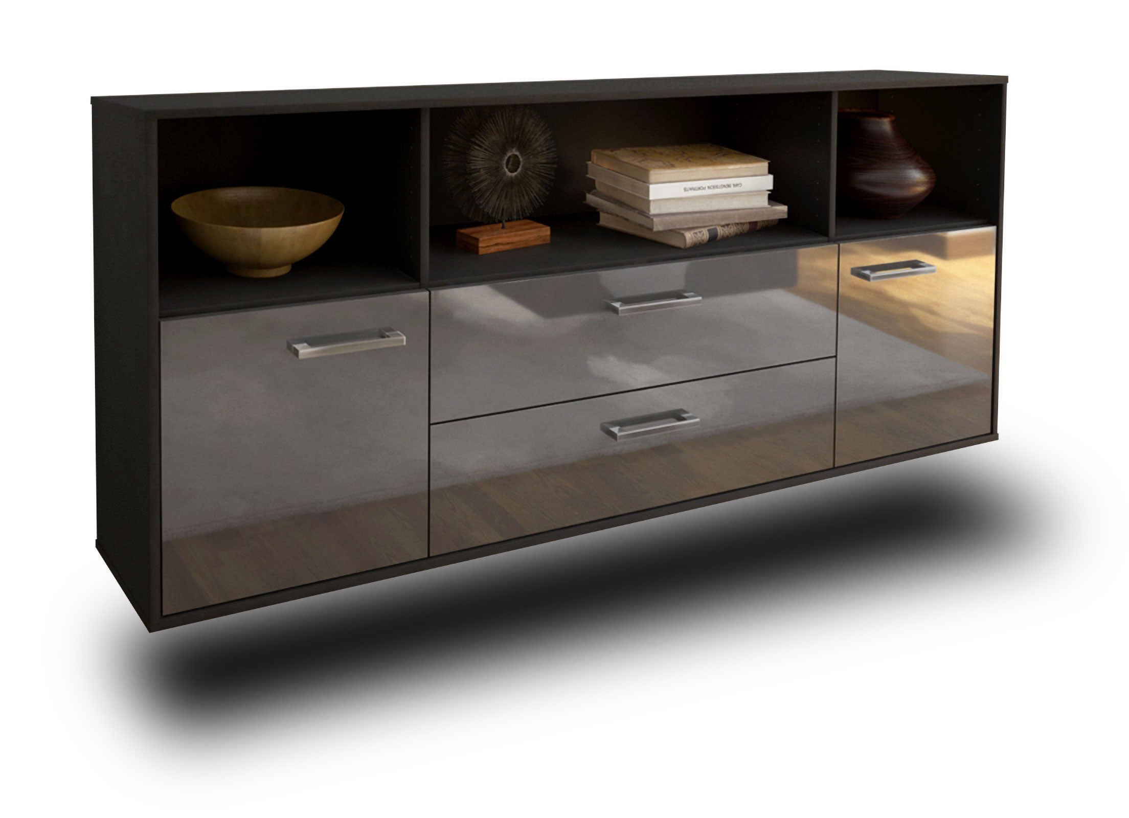 Sideboard - Enza - Design Hochglanz - Wandmontage mit Griffe 180 cm Anthrazit