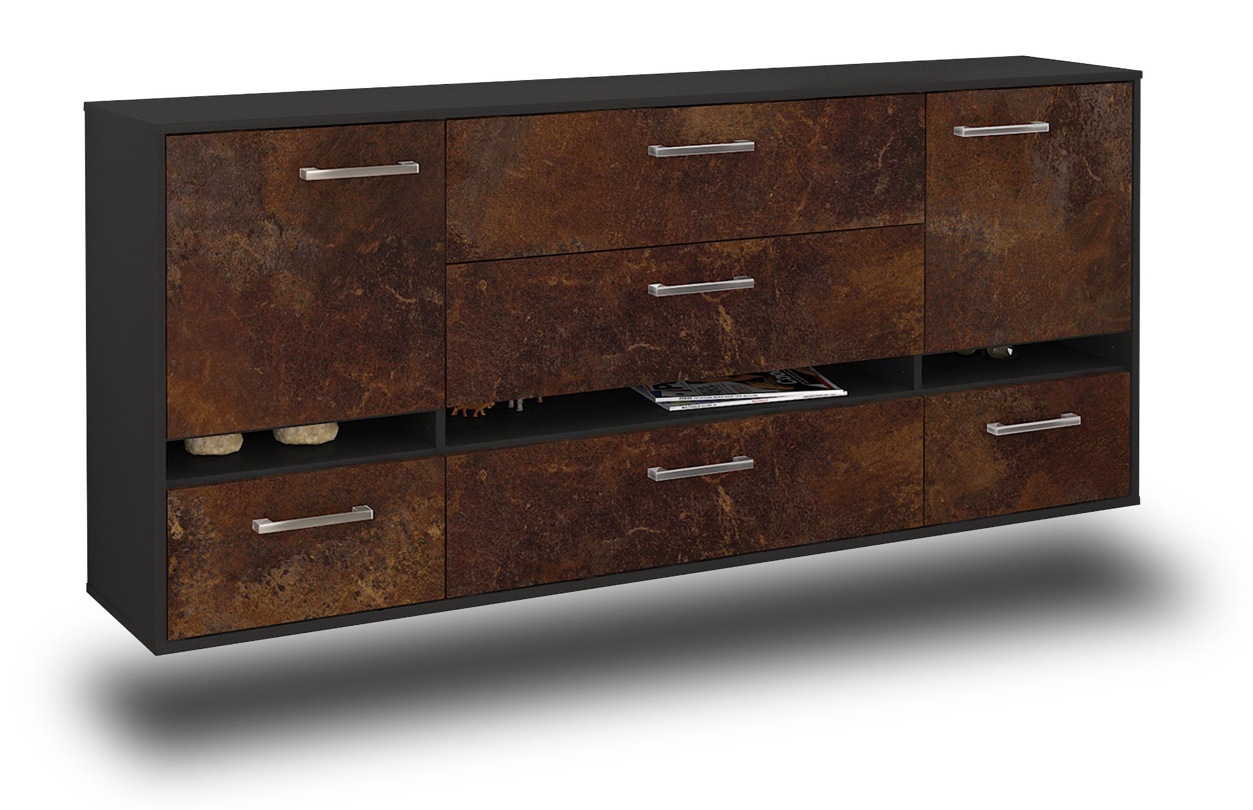 Sideboard - Floriana - Design Industrie Stil - Wandmontage mit Griffe 180 cm Anthrazit