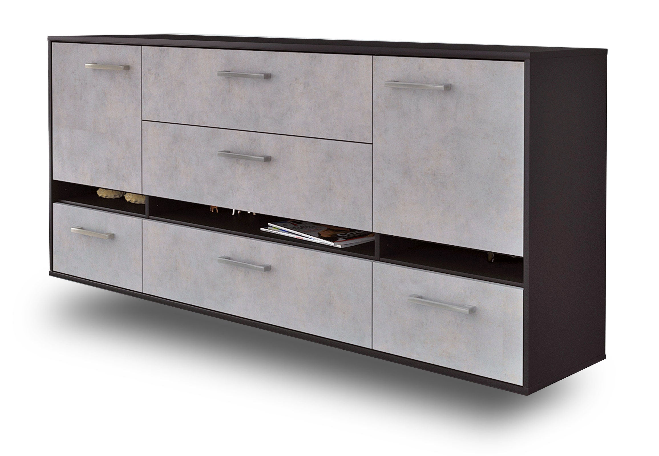 Sideboard - Floriana - Design Industrie Stil - Wandmontage mit Griffe 180 cm Anthrazit