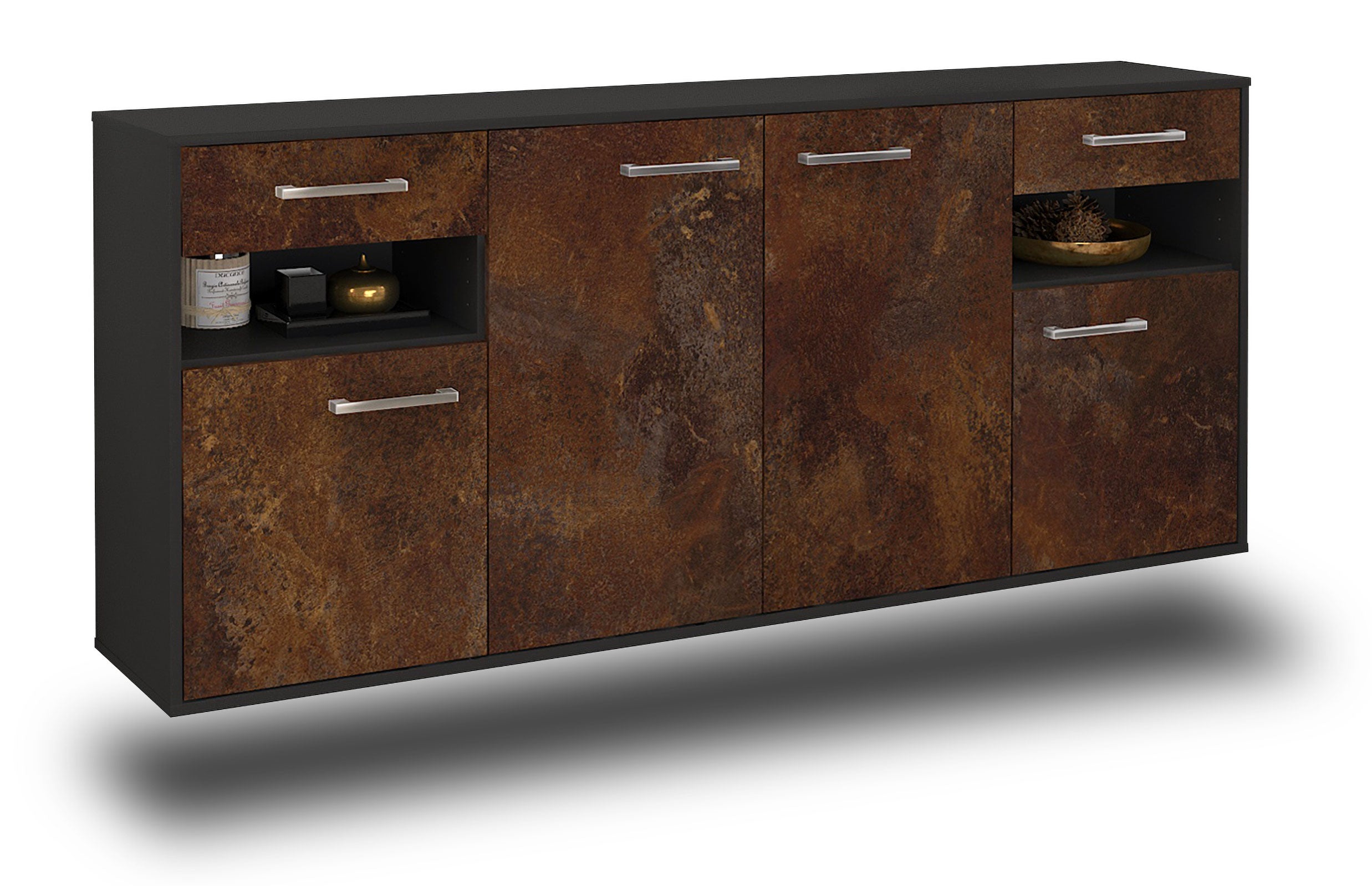 Sideboard - Franca - Design Industrie Stil - Wandmontage mit Griffe 180 cm Anthrazit