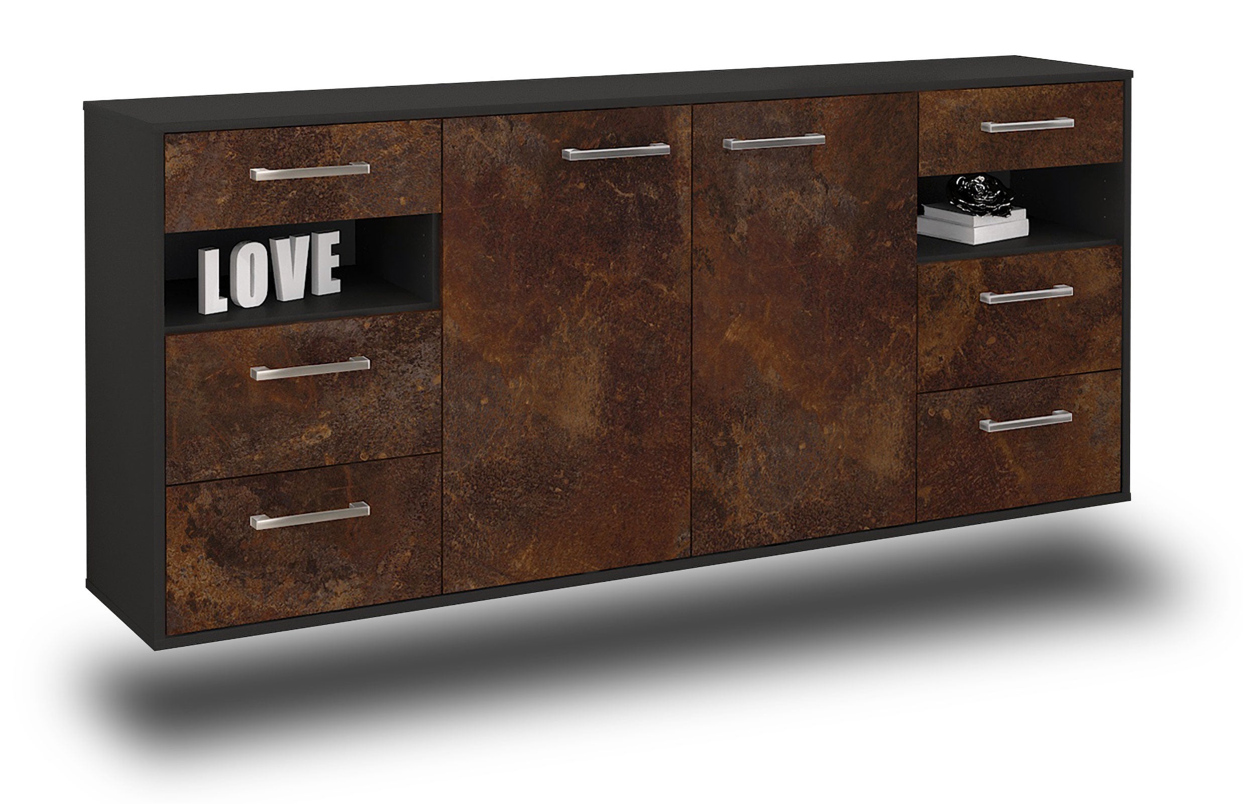 Sideboard - Francesca - Design Industrie Stil - Wandmontage mit Griffe 180 cm Anthrazit