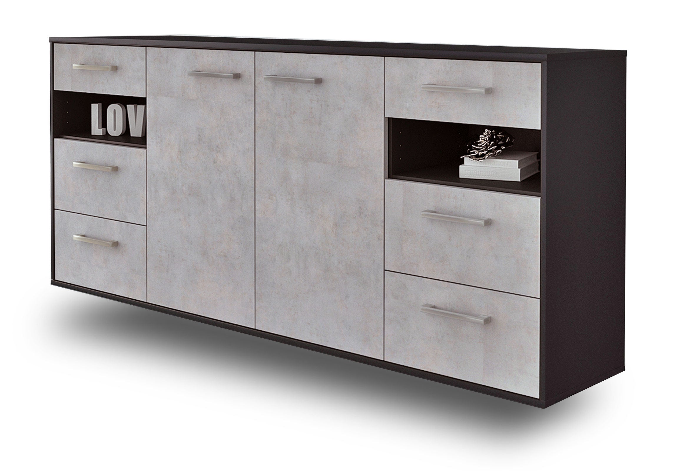 Sideboard - Francesca - Design Industrie Stil - Wandmontage mit Griffe 180 cm Anthrazit