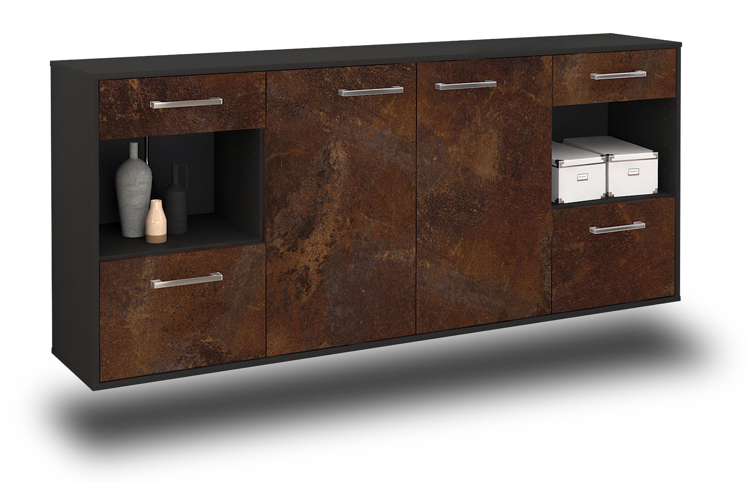 Sideboard - Gabriella - Design Industrie Stil - Wandmontage mit Griffe 180 cm Anthrazit