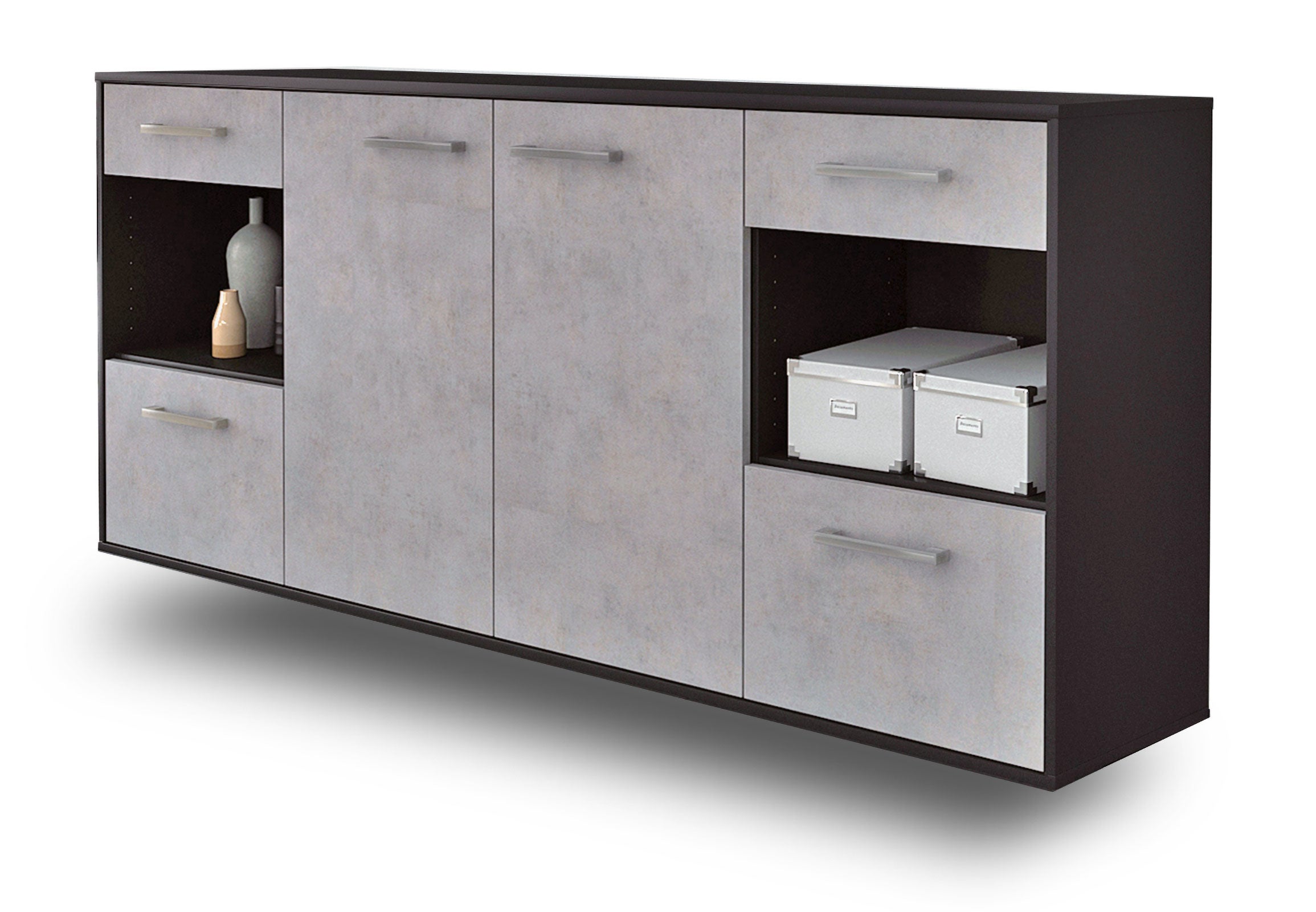 Sideboard - Gabriella - Design Industrie Stil - Wandmontage mit Griffe 180 cm Anthrazit