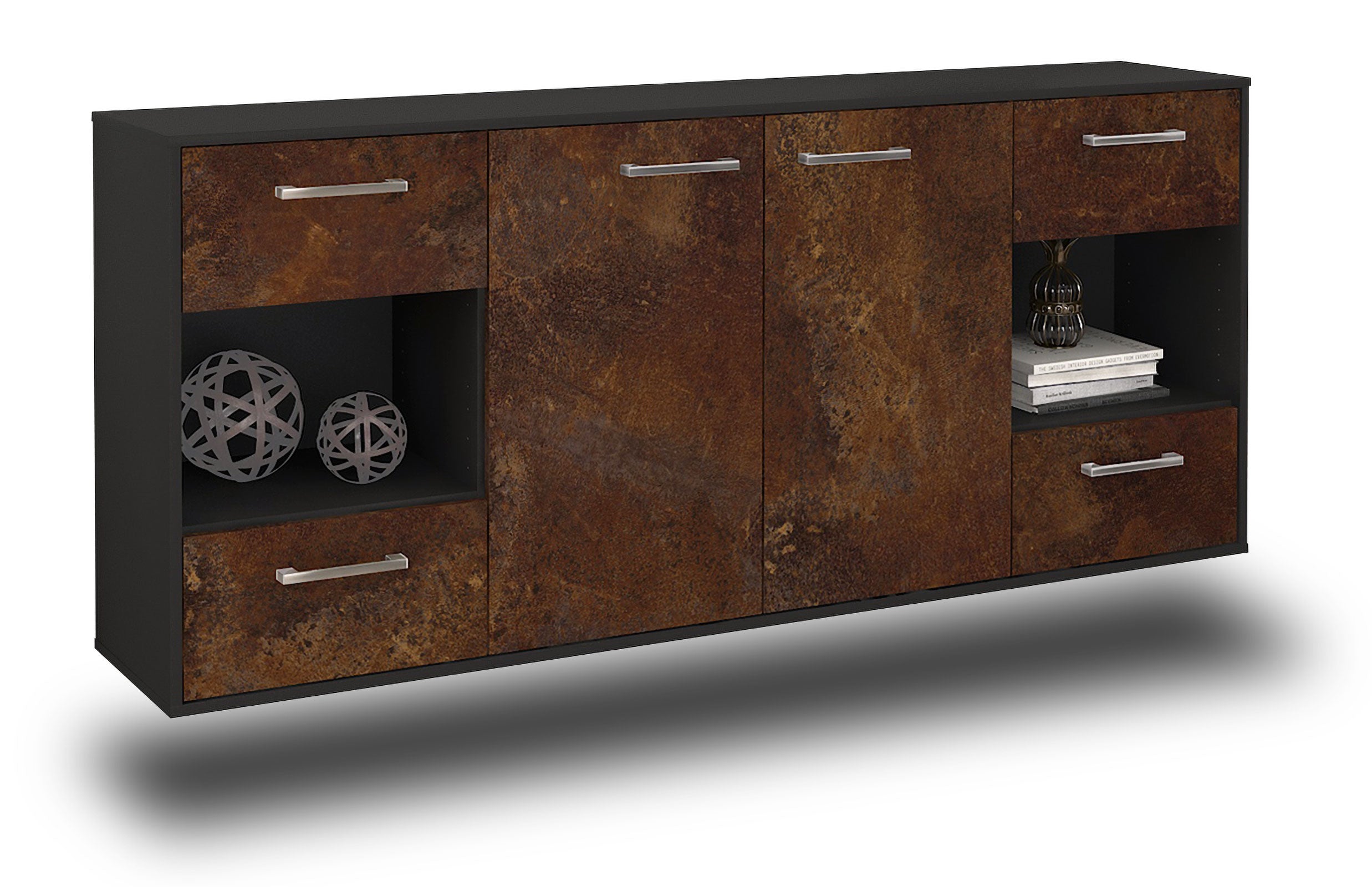 Sideboard - Gaia - Design Industrie Stil - Wandmontage mit Griffe 180 cm Anthrazit