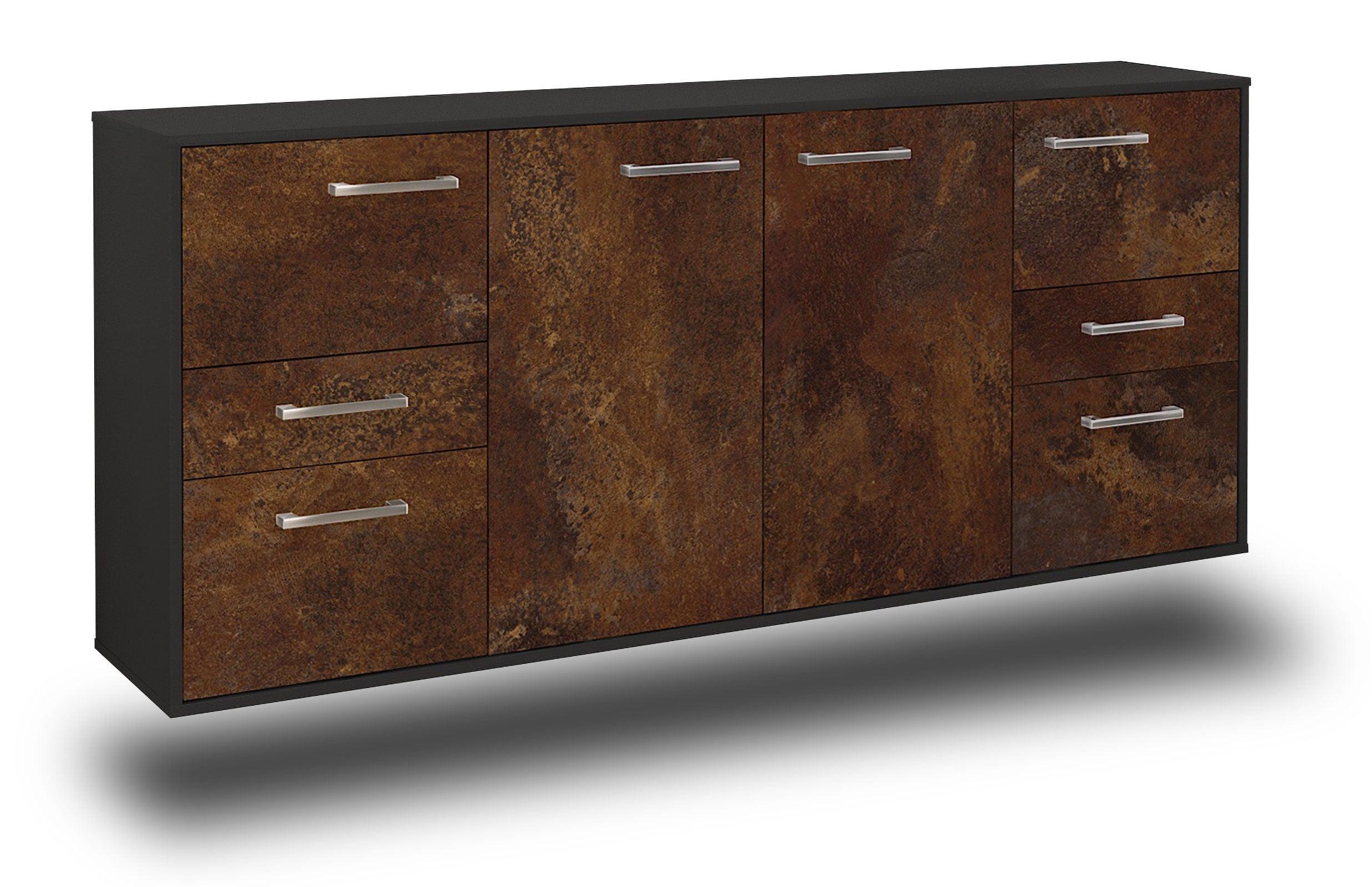 Sideboard - Gemma - Design Industrie Stil - Wandmontage mit Griffe 180 cm Anthrazit