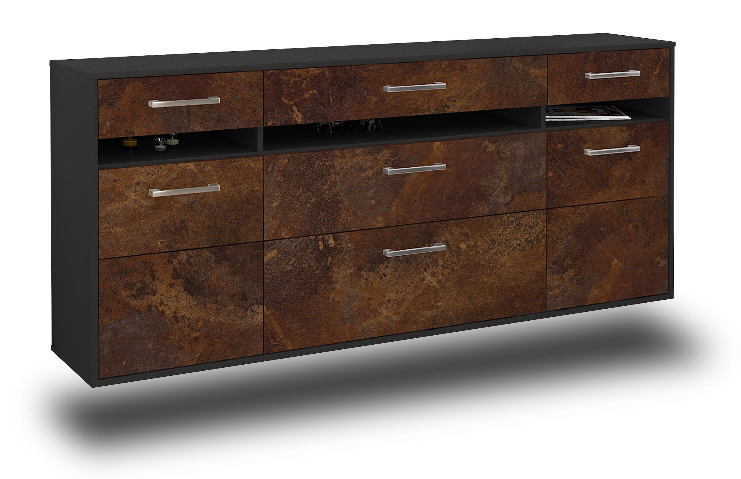 Sideboard - Giada - Design Industrie Stil - Wandmontage mit Griffe 180 cm Anthrazit