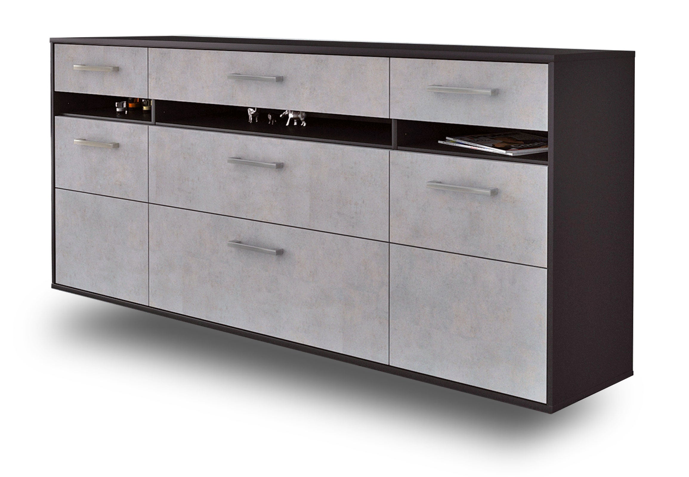 Sideboard - Giada - Design Industrie Stil - Wandmontage mit Griffe 180 cm Anthrazit