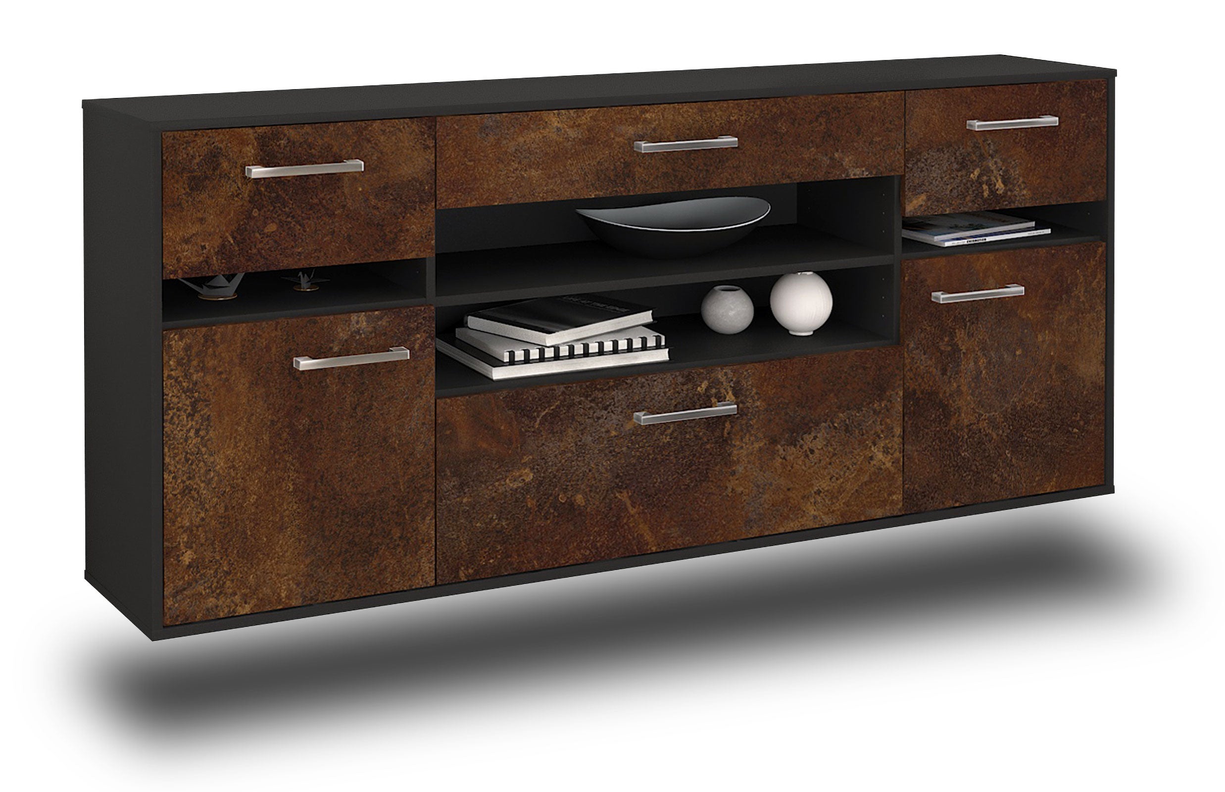 Sideboard - Gina - Design Industrie Stil - Wandmontage mit Griffe 180 cm Anthrazit