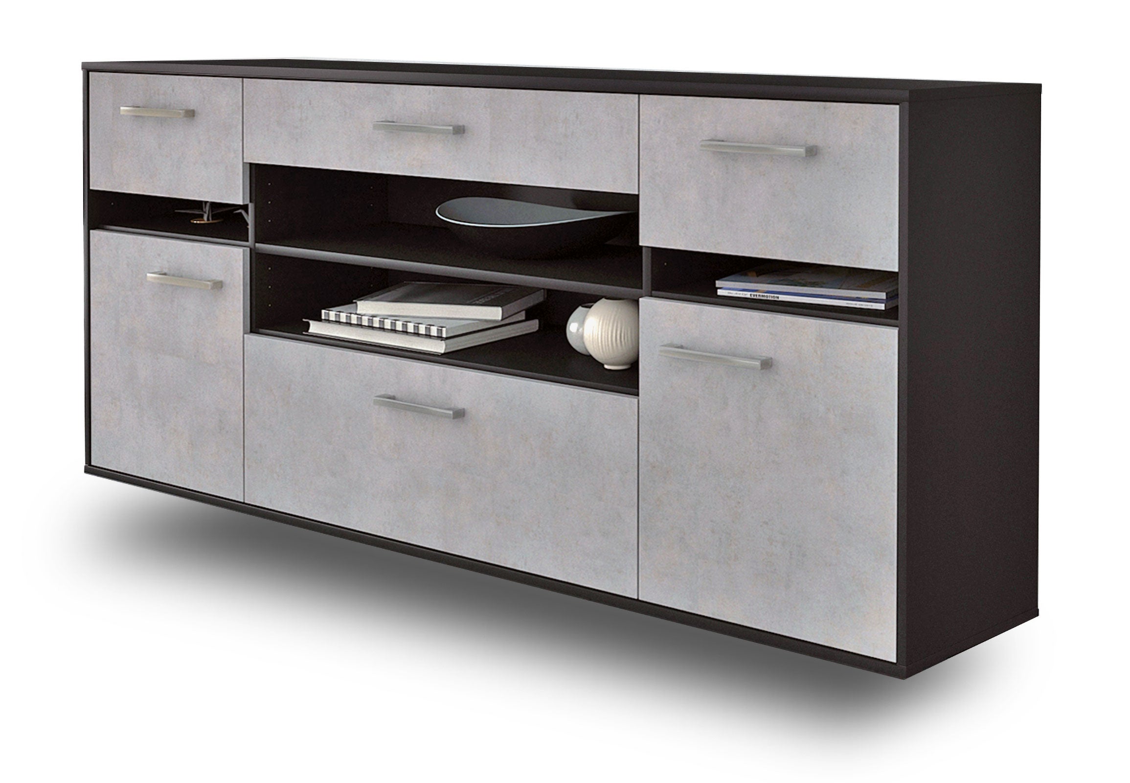 Sideboard - Gina - Design Industrie Stil - Wandmontage mit Griffe 180 cm Anthrazit