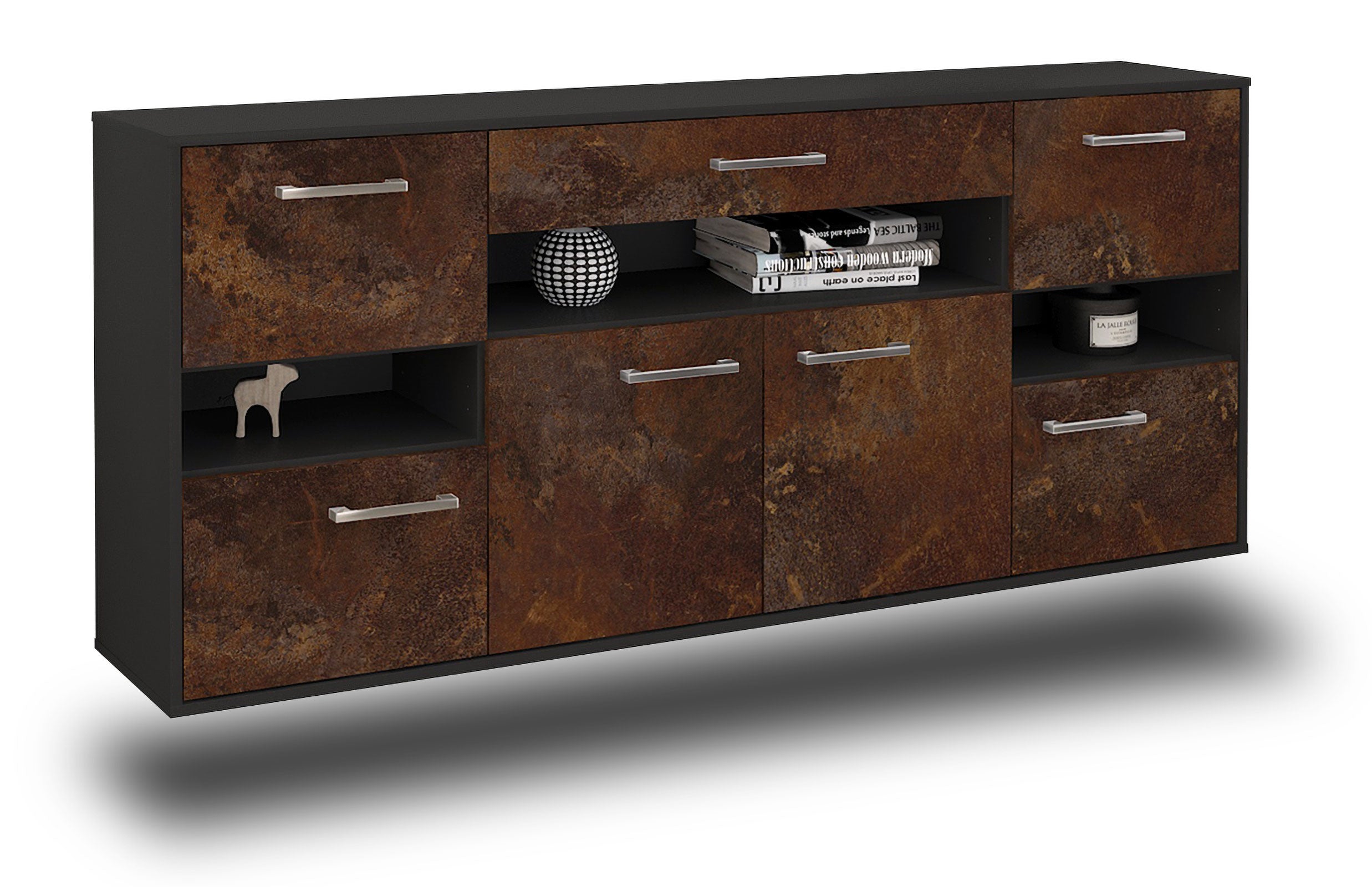 Sideboard - Ginevra - Design Industrie Stil - Wandmontage mit Griffe 180 cm Anthrazit