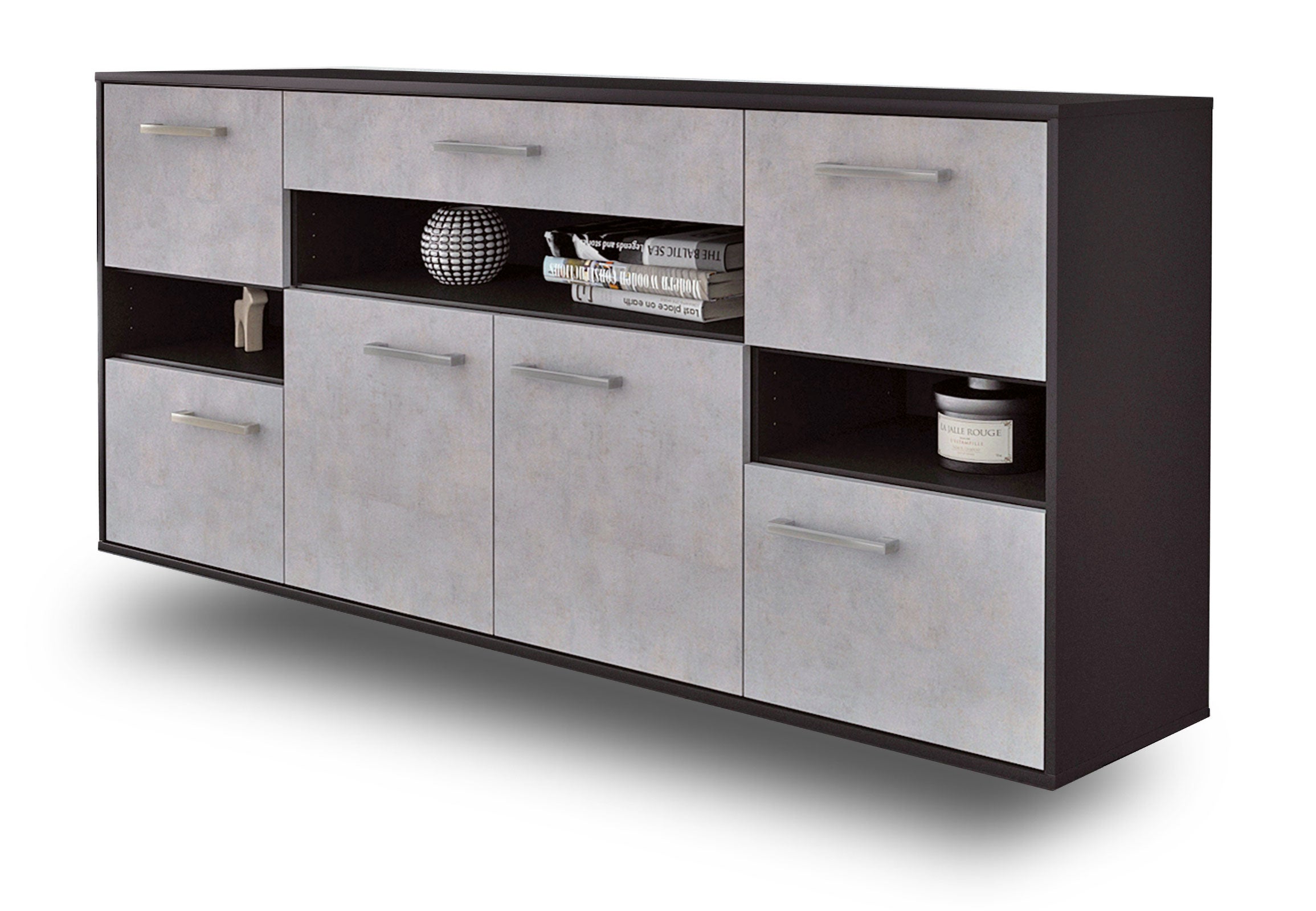 Sideboard - Ginevra - Design Industrie Stil - Wandmontage mit Griffe 180 cm Anthrazit