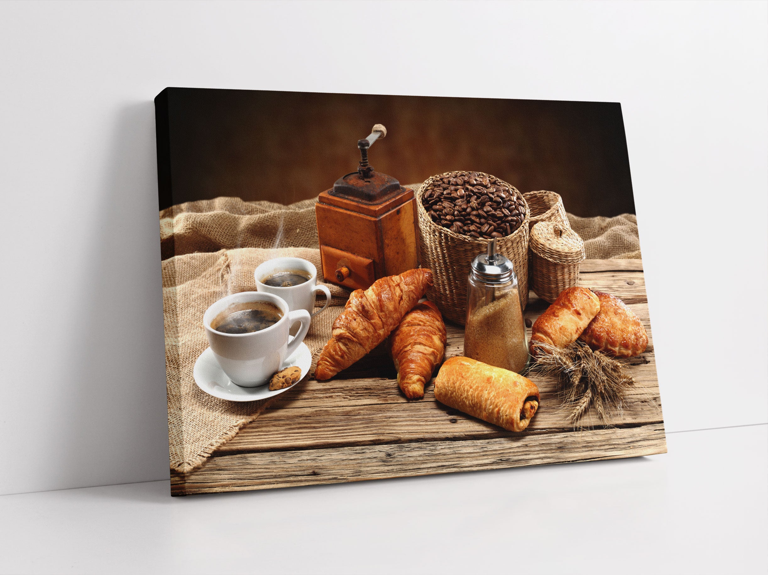 Aromatischer Kaffee mit Croissant Leinwandbild Studio