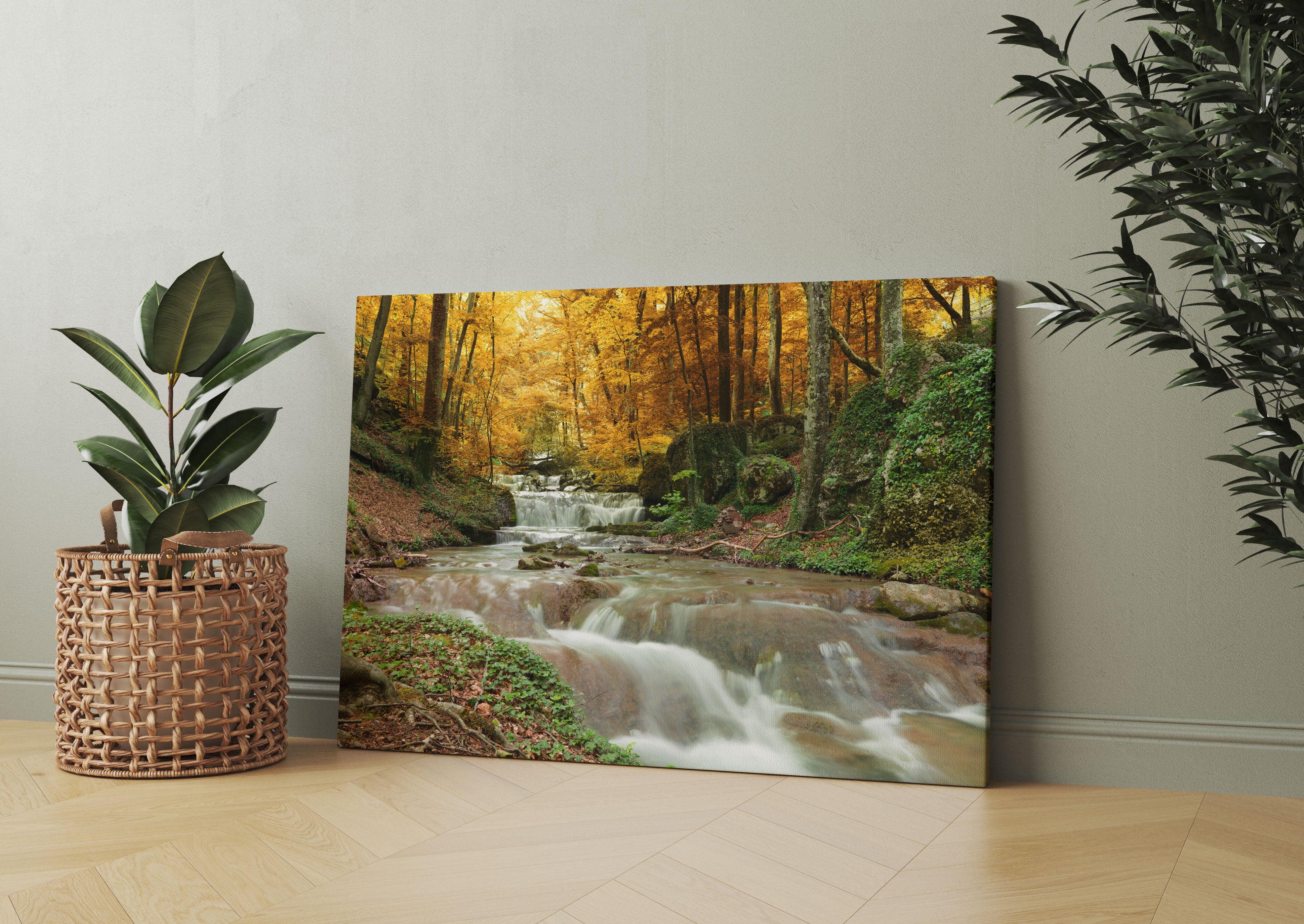 Waldbach im Herbst Leinwandbild Wohnzimmer