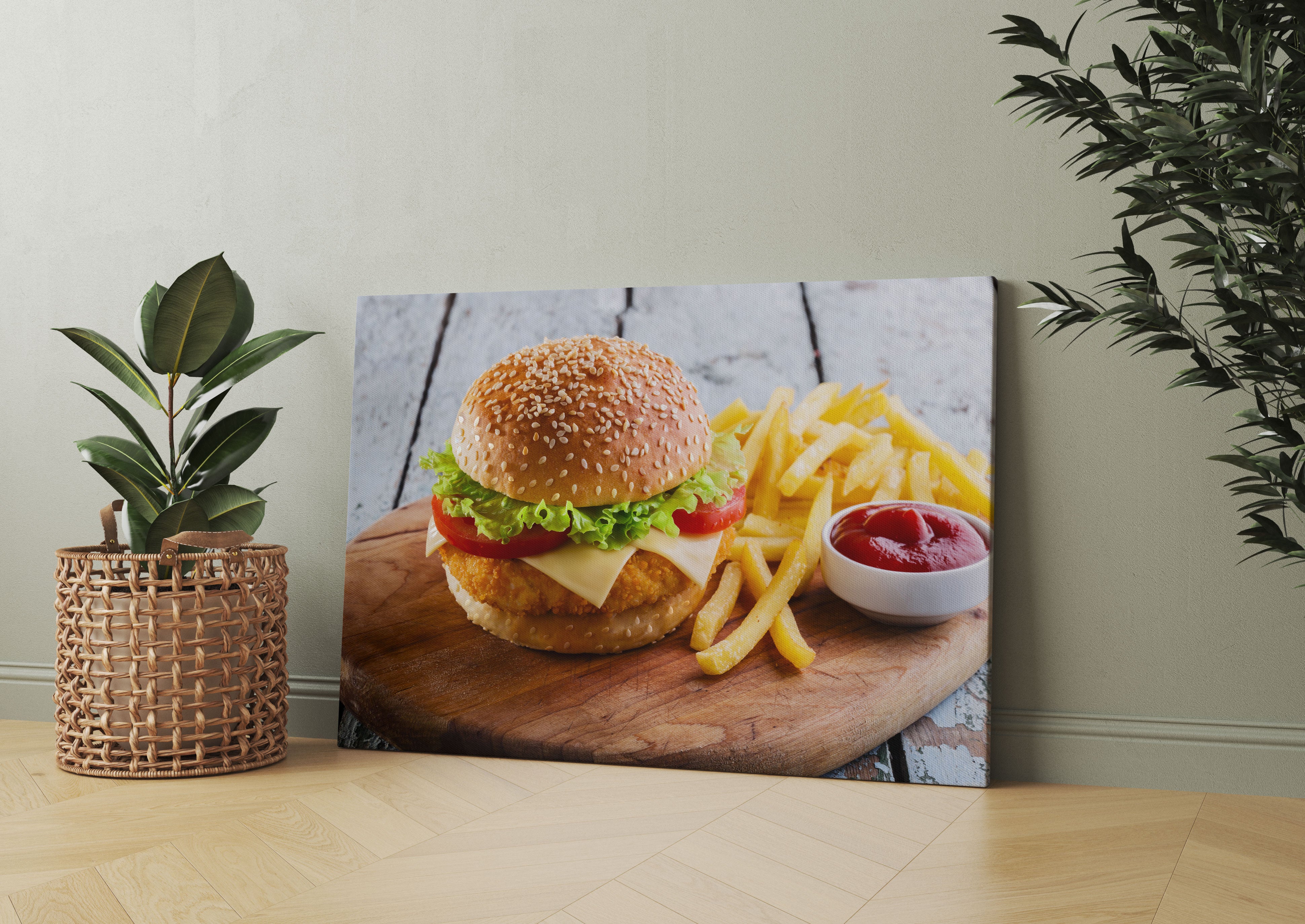 Chickenburger Pommes Leinwandbild Wohnzimmer