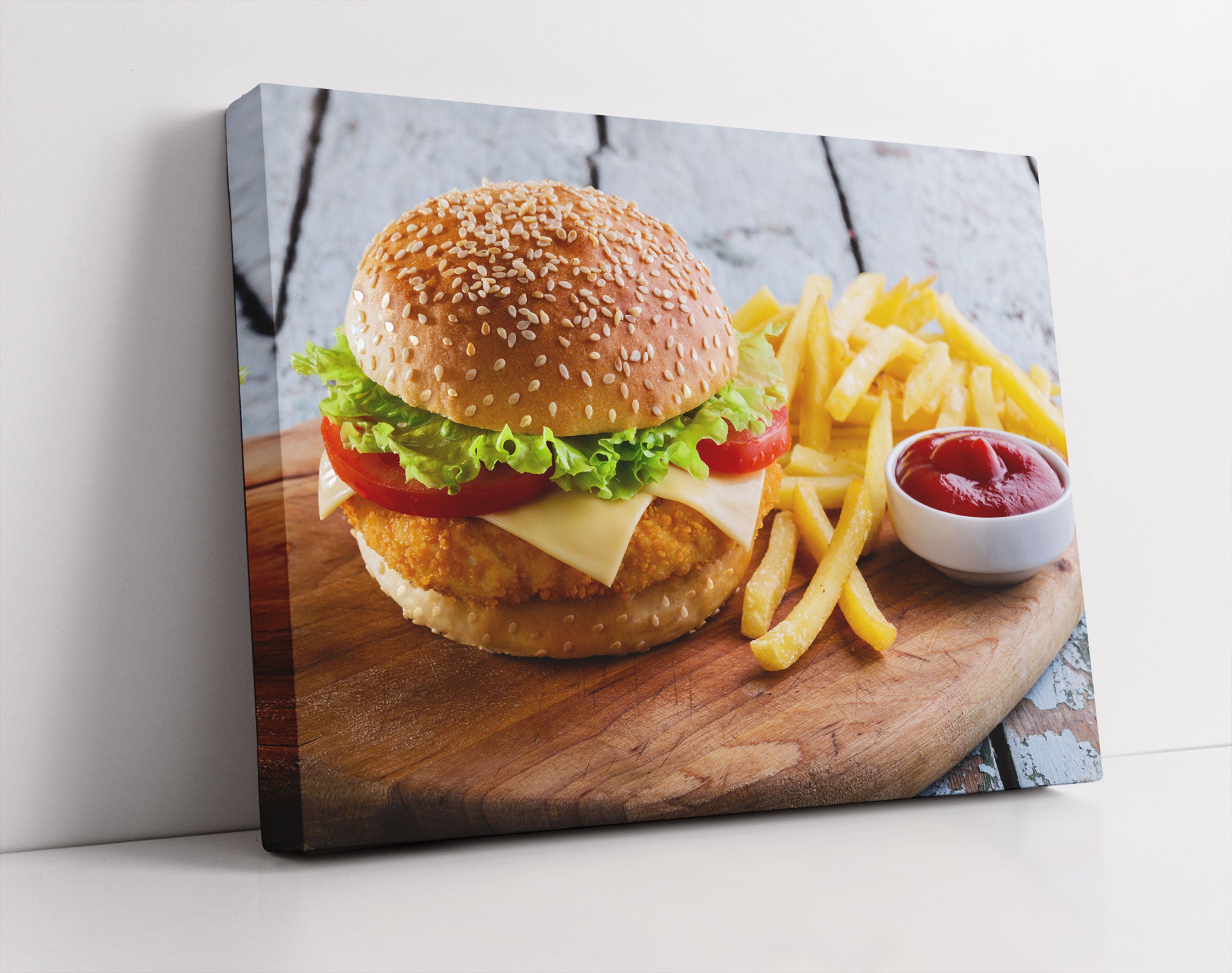 Chickenburger Pommes - Leinwandbild