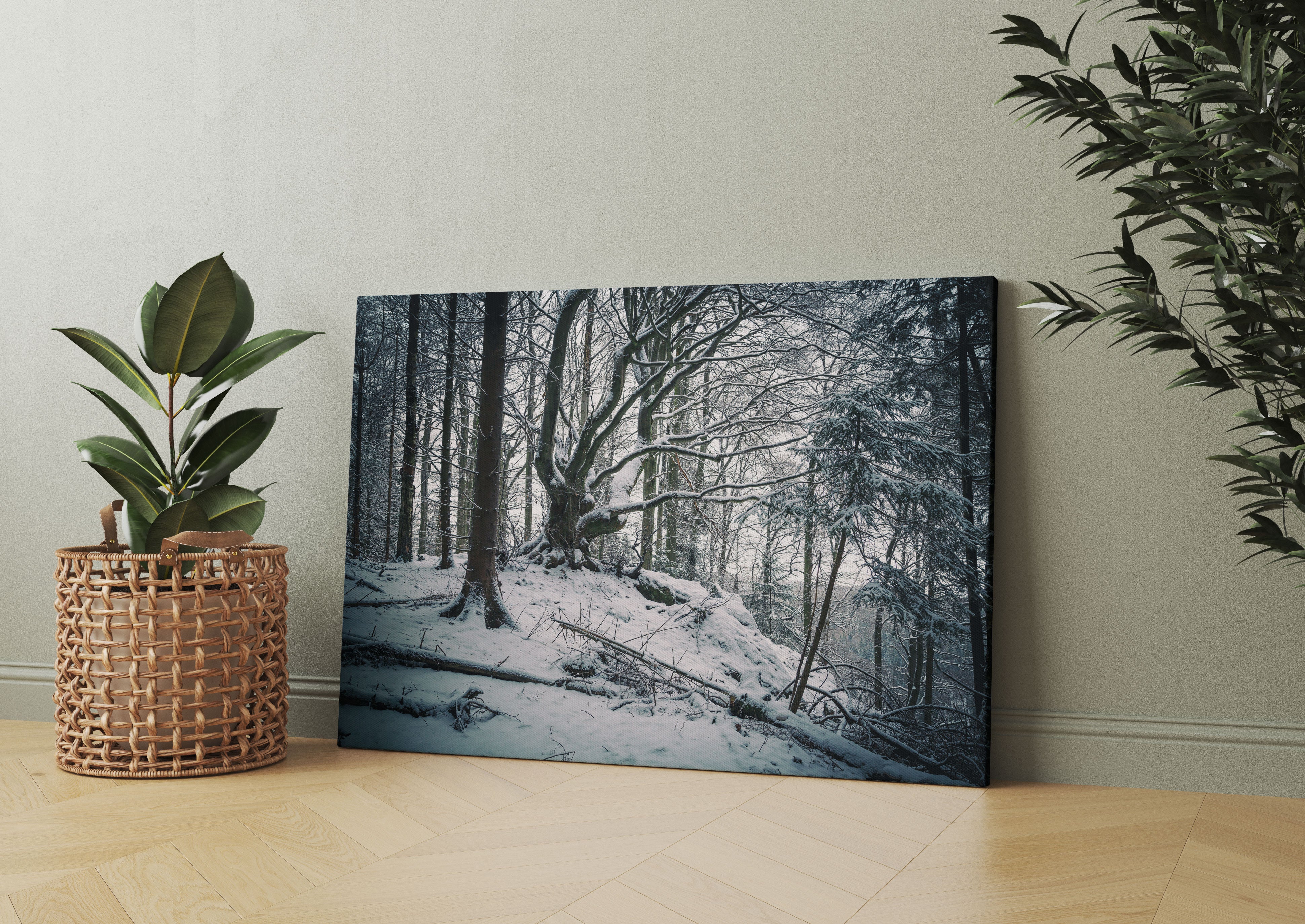 Wald mit Schnee bedeckt Leinwandbild Wohnzimmer