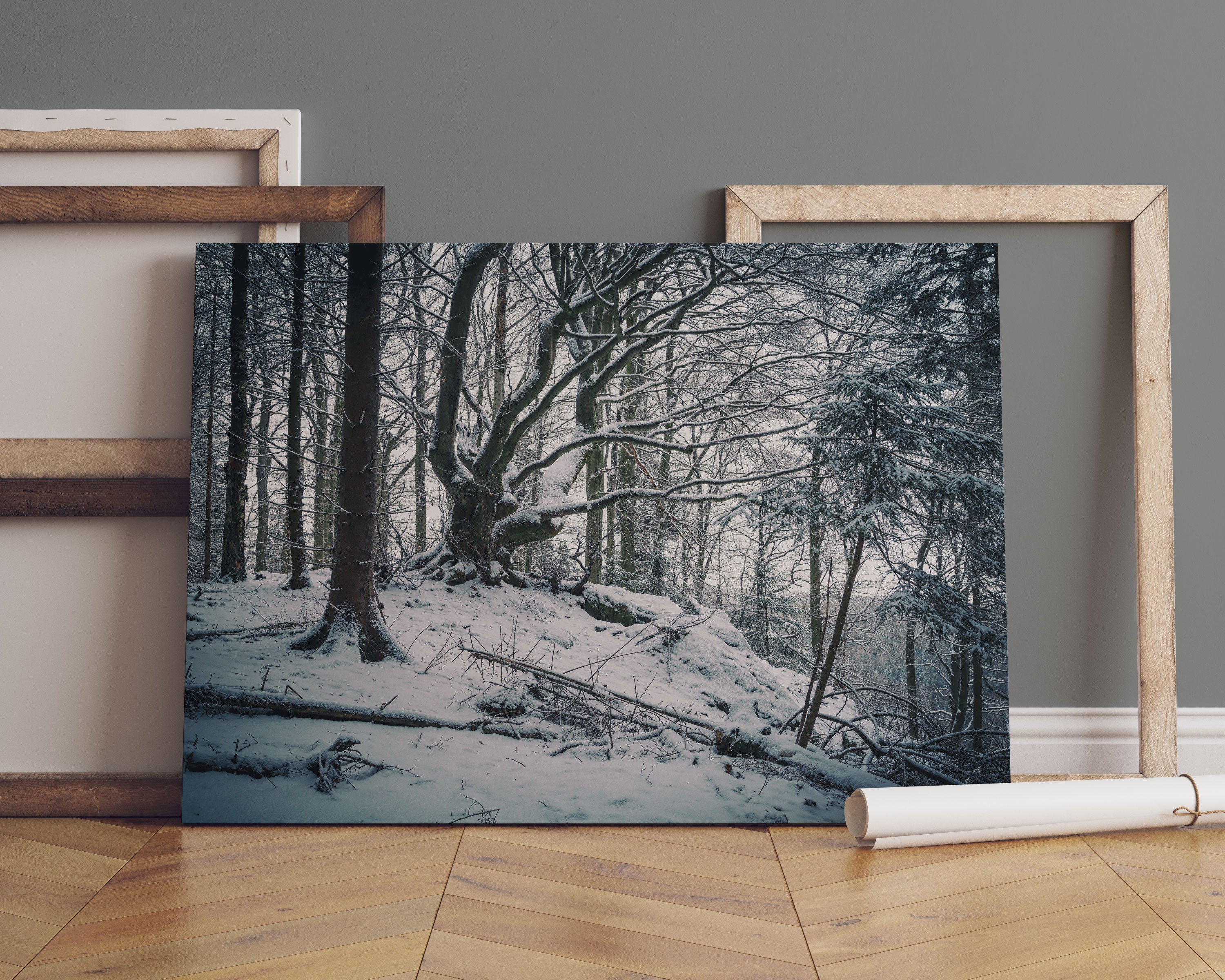 Wald mit Schnee bedeckt Leinwandbild Sofa