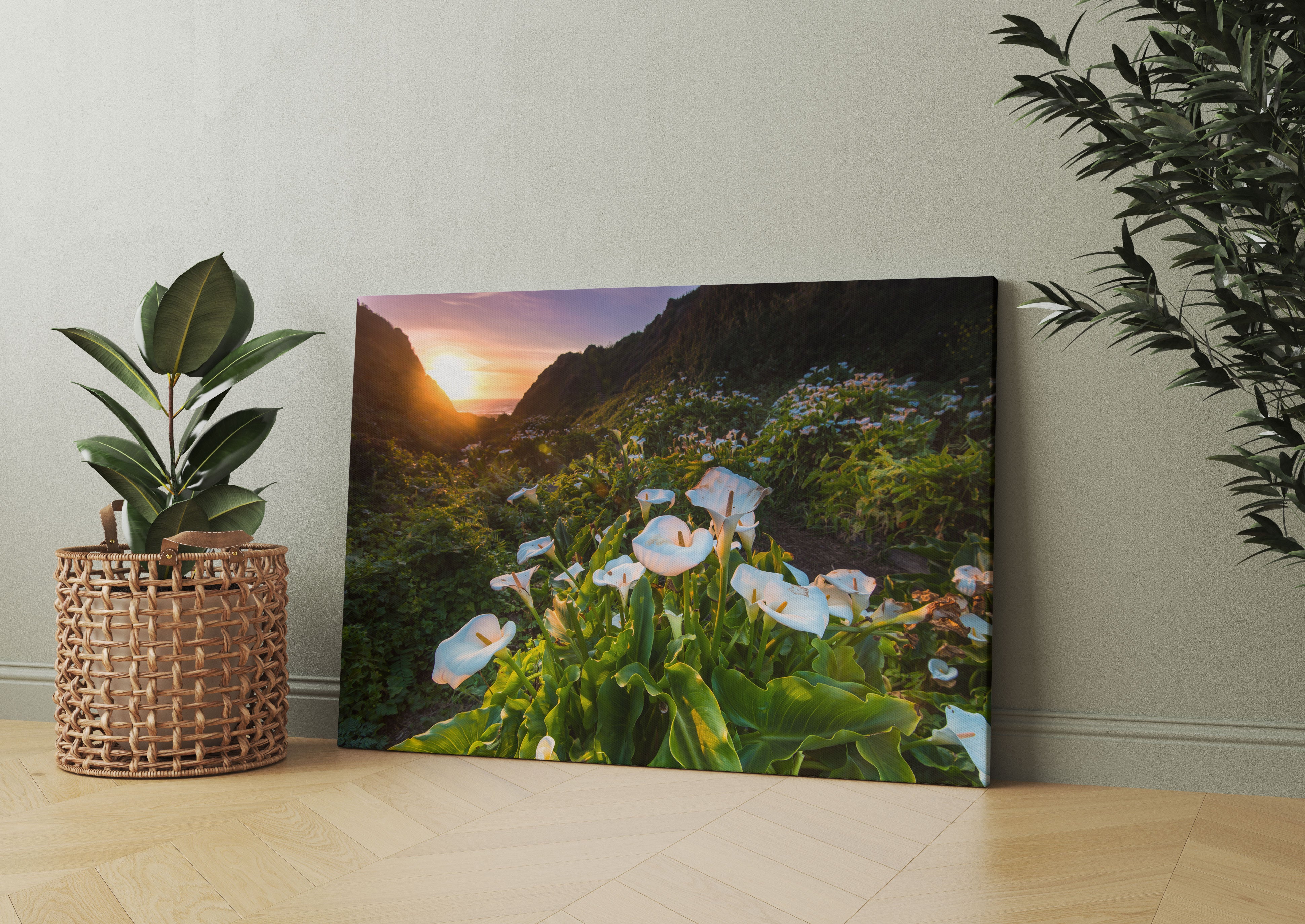 Blumenwiese in den Bergen Leinwandbild Wohnzimmer