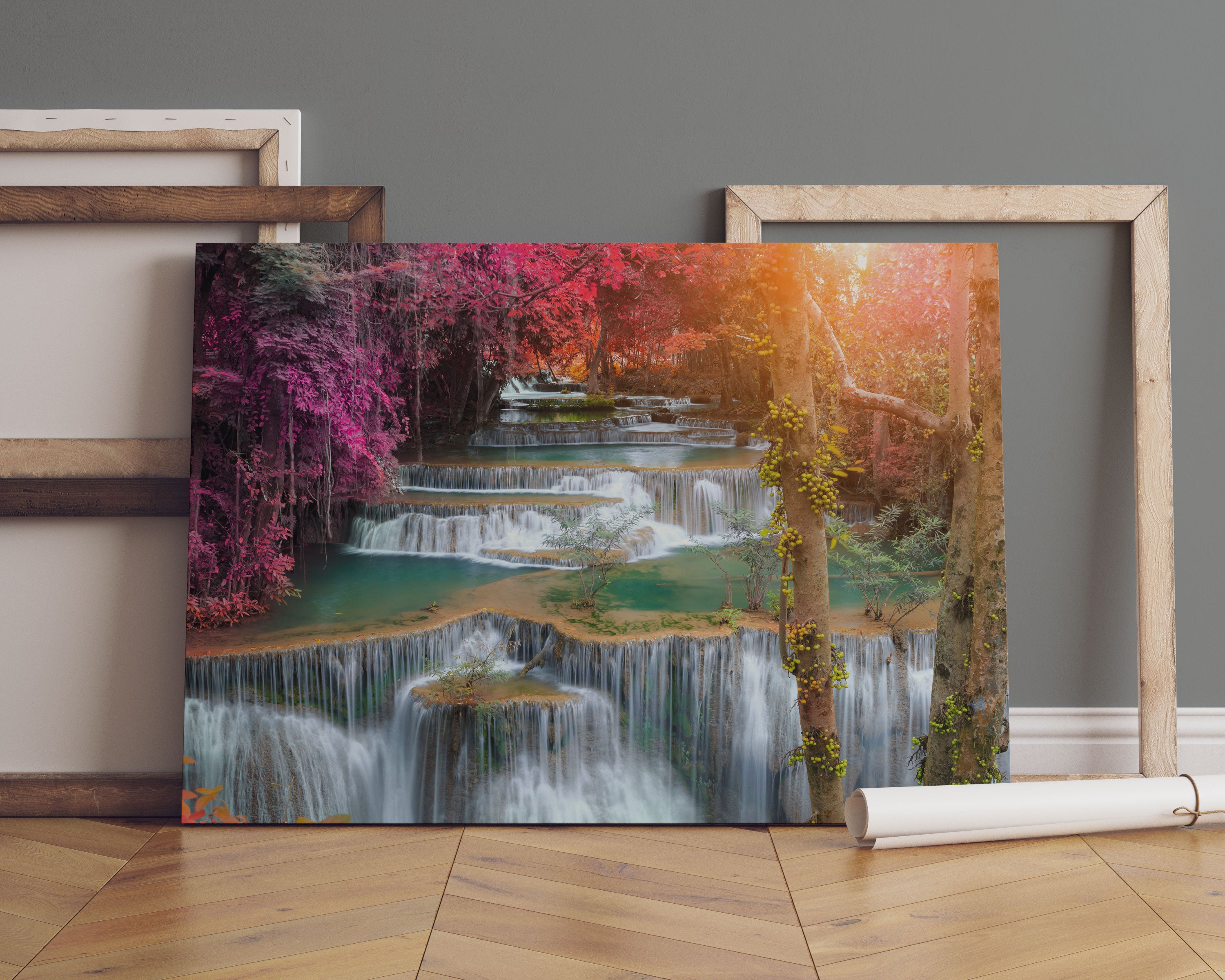 Wasserfall im Regenwald Leinwandbild Sofa