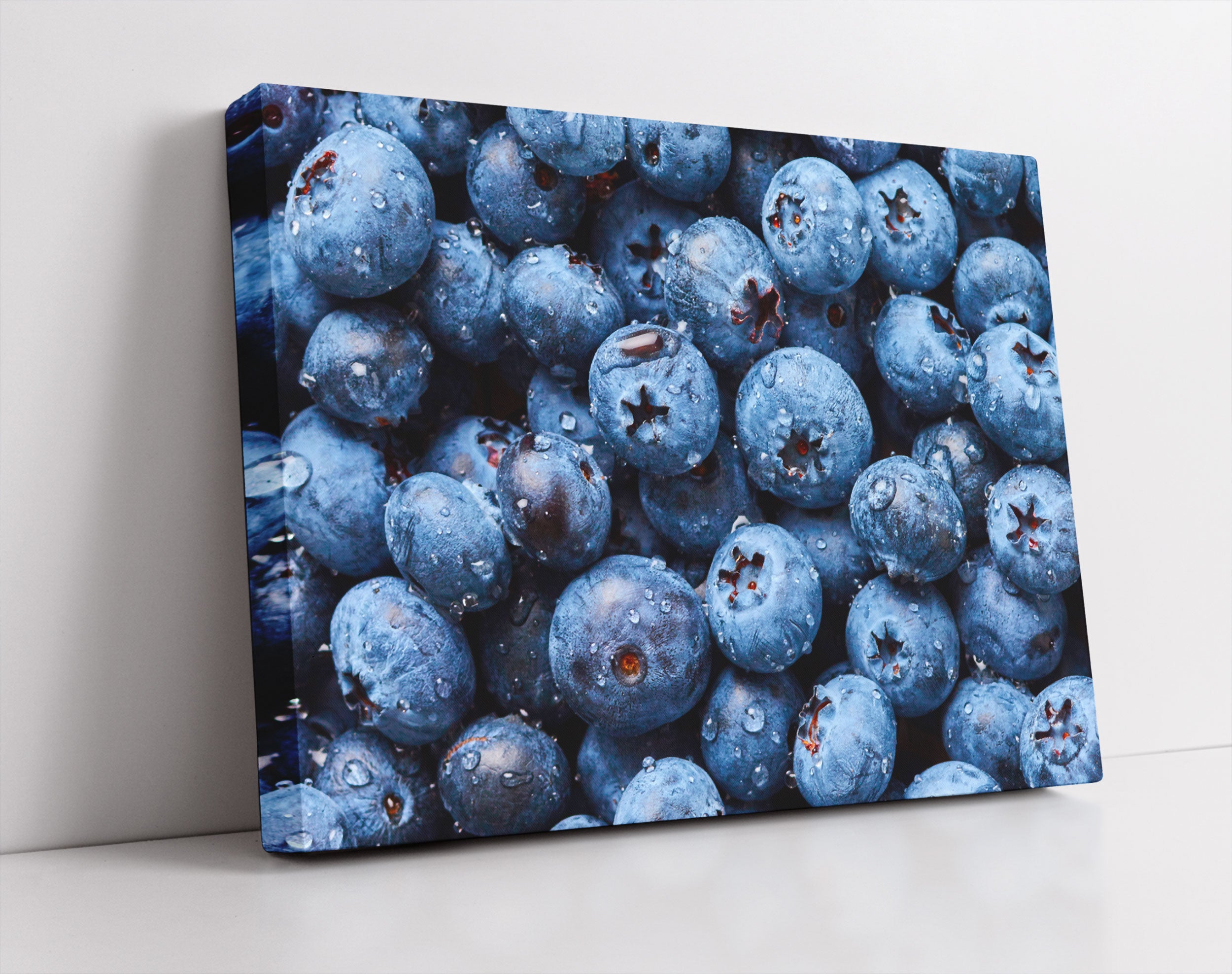 Blaubeeren mit Wassertropfen - Leinwandbild