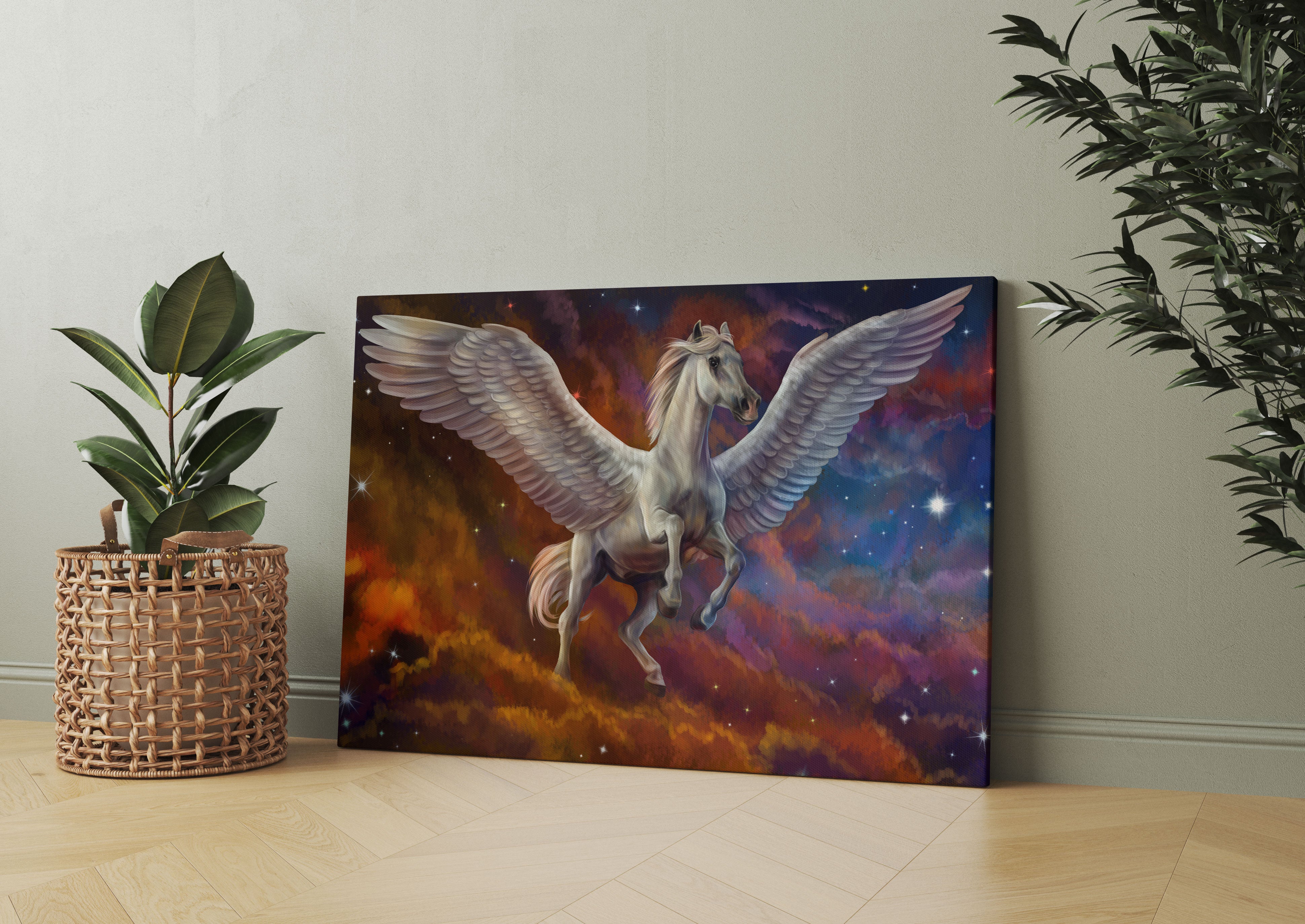 Weißer Pegasus mit Engelsflügel Leinwandbild Wohnzimmer