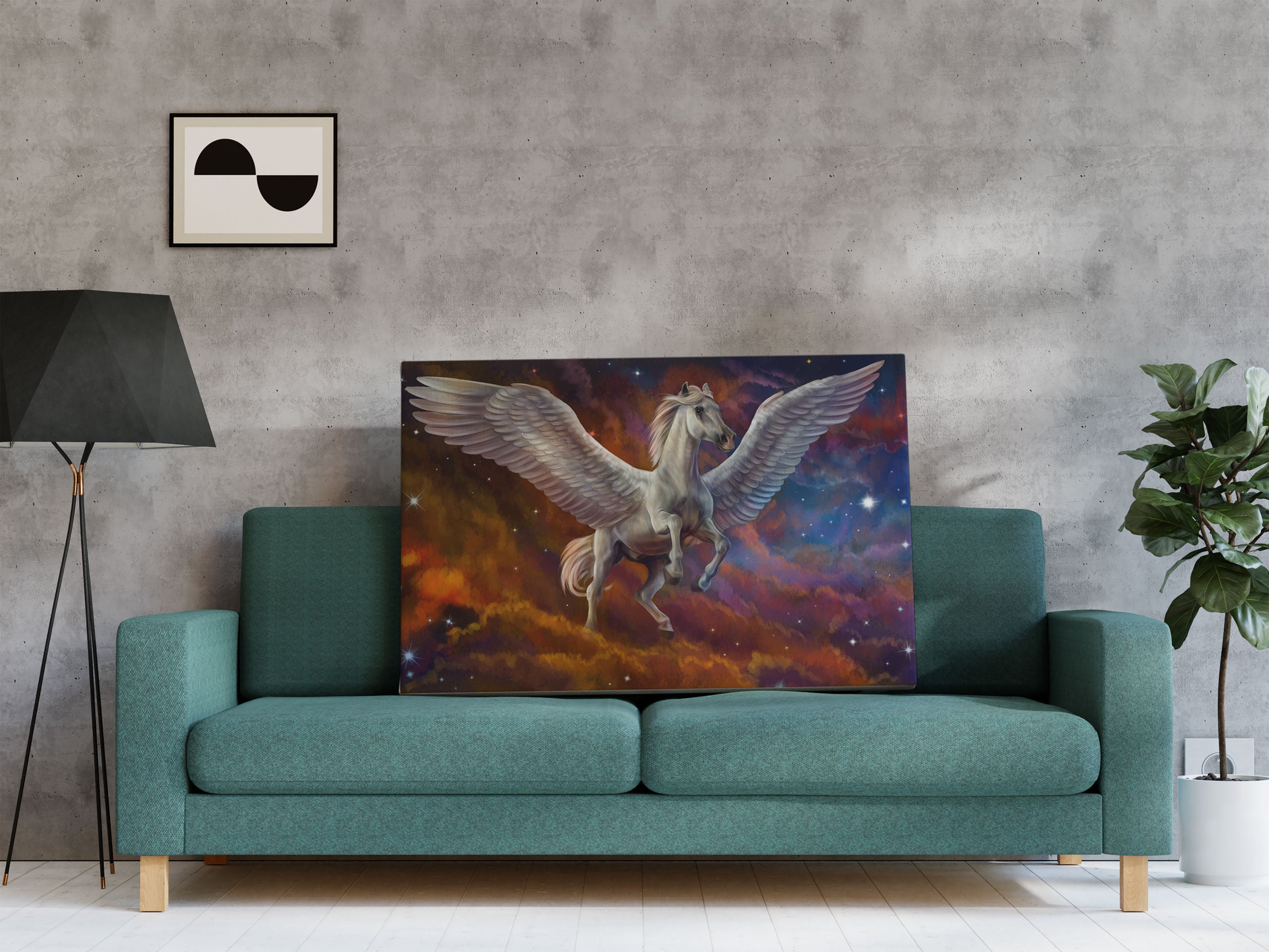 Weißer Pegasus mit Engelsflügel Leinwandbild Regal