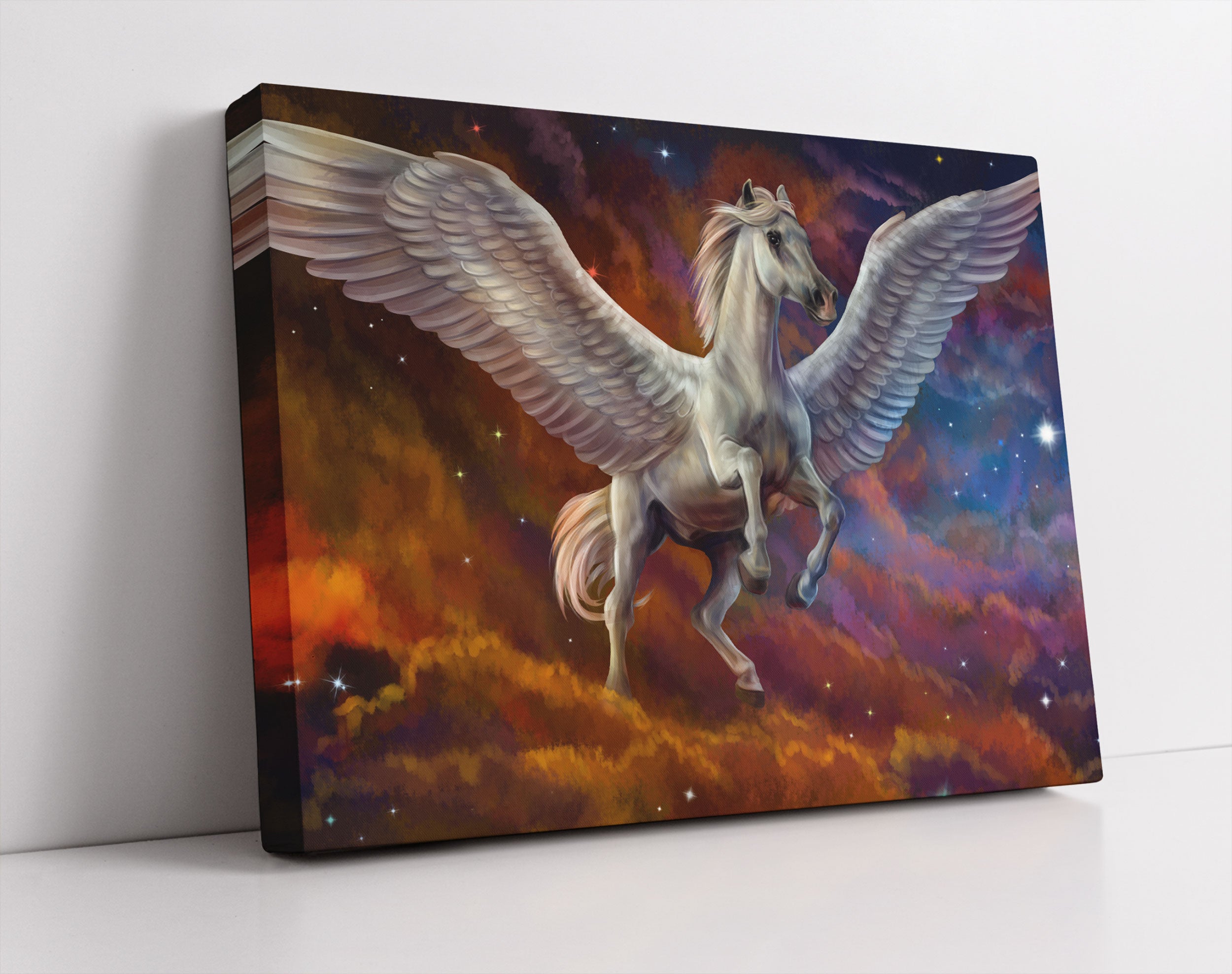 Weißer Pegasus mit Engelsflügel - Leinwandbild