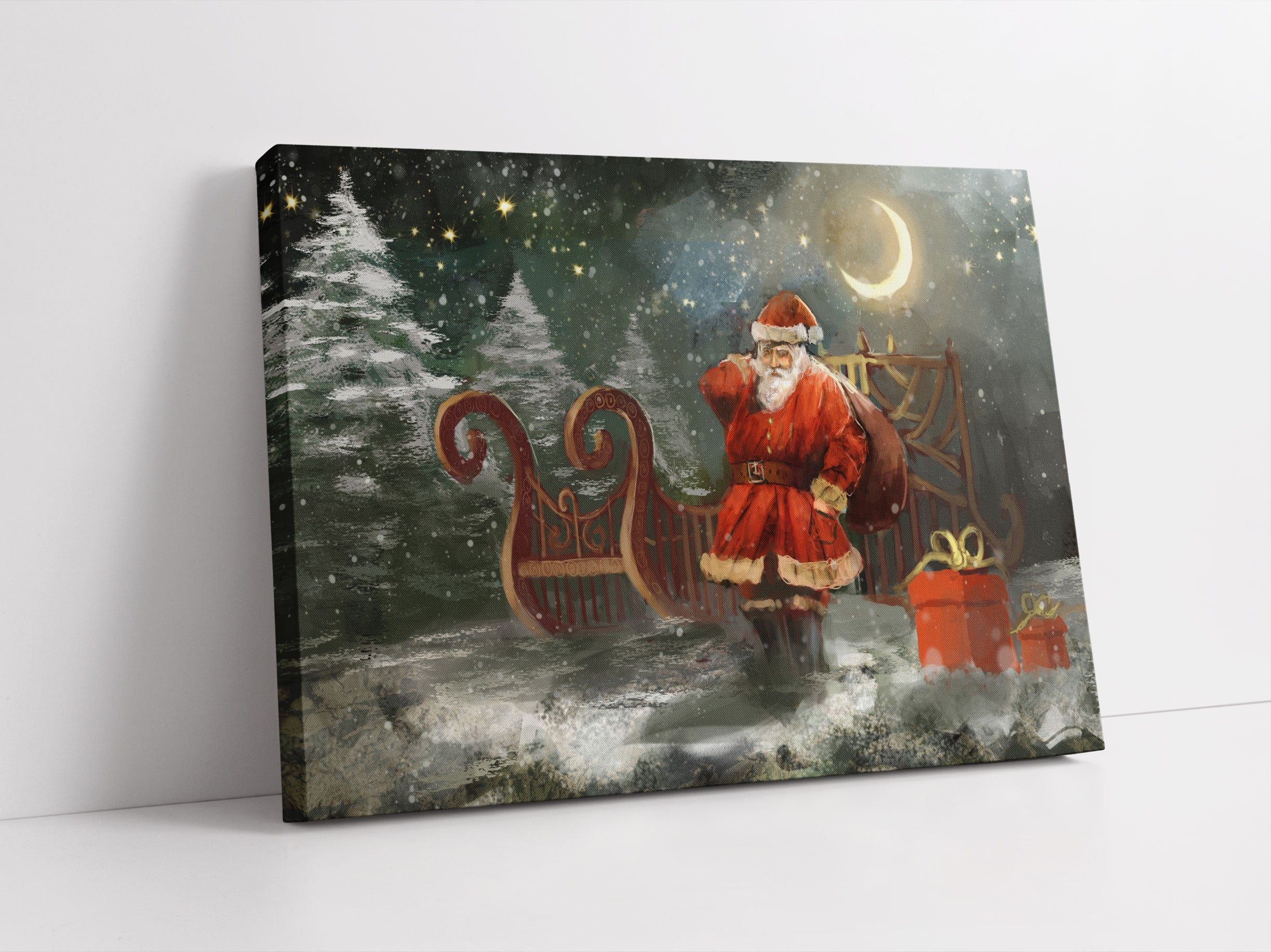 Weihnachtsmann mit Geschenken Leinwandbild Studio