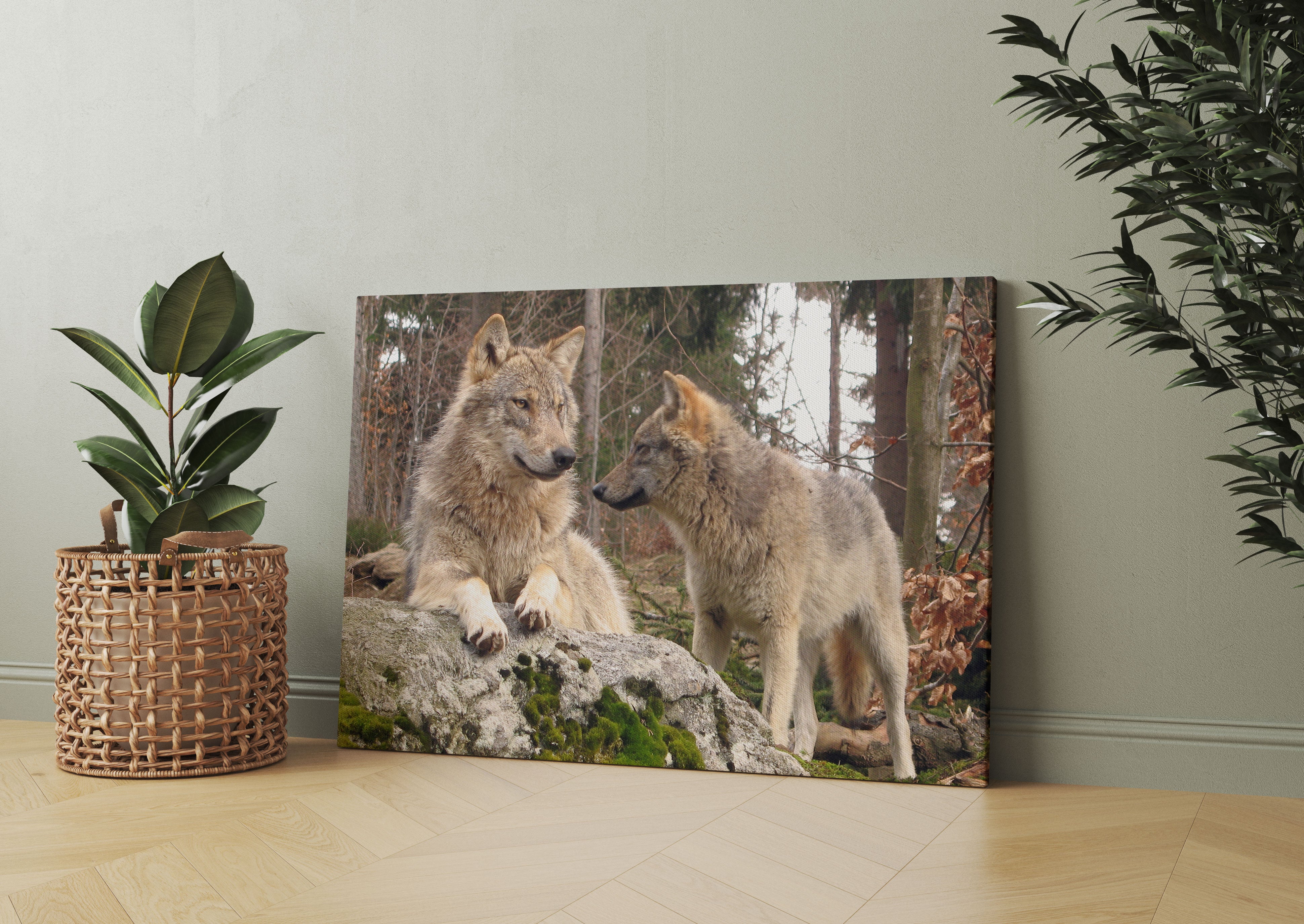 Wölfe im Wald Leinwandbild Wohnzimmer