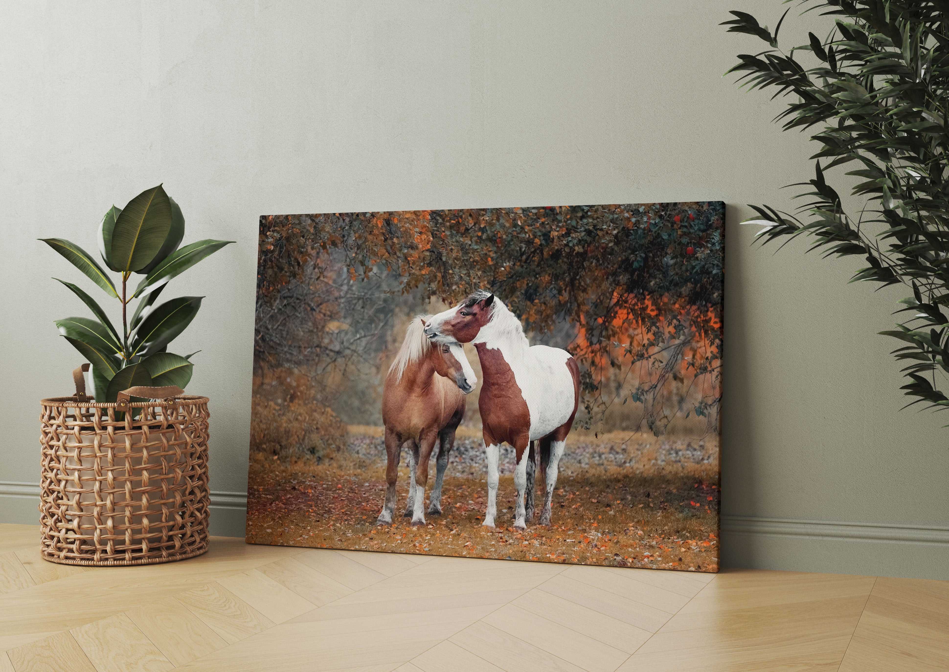 zwei schmusende Pferde Leinwandbild Wohnzimmer