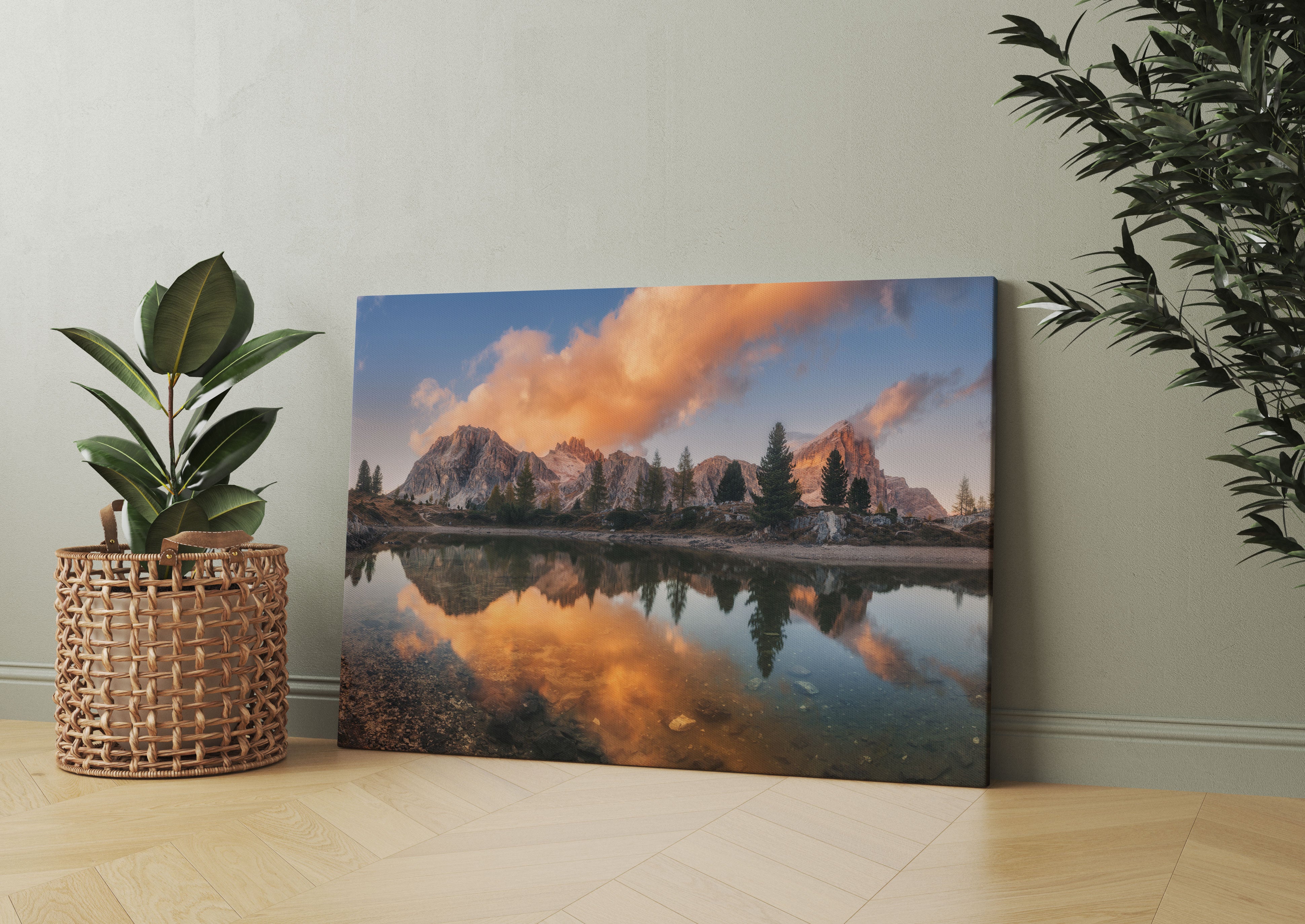 bunte Dolomiten am See Limides Leinwandbild Wohnzimmer