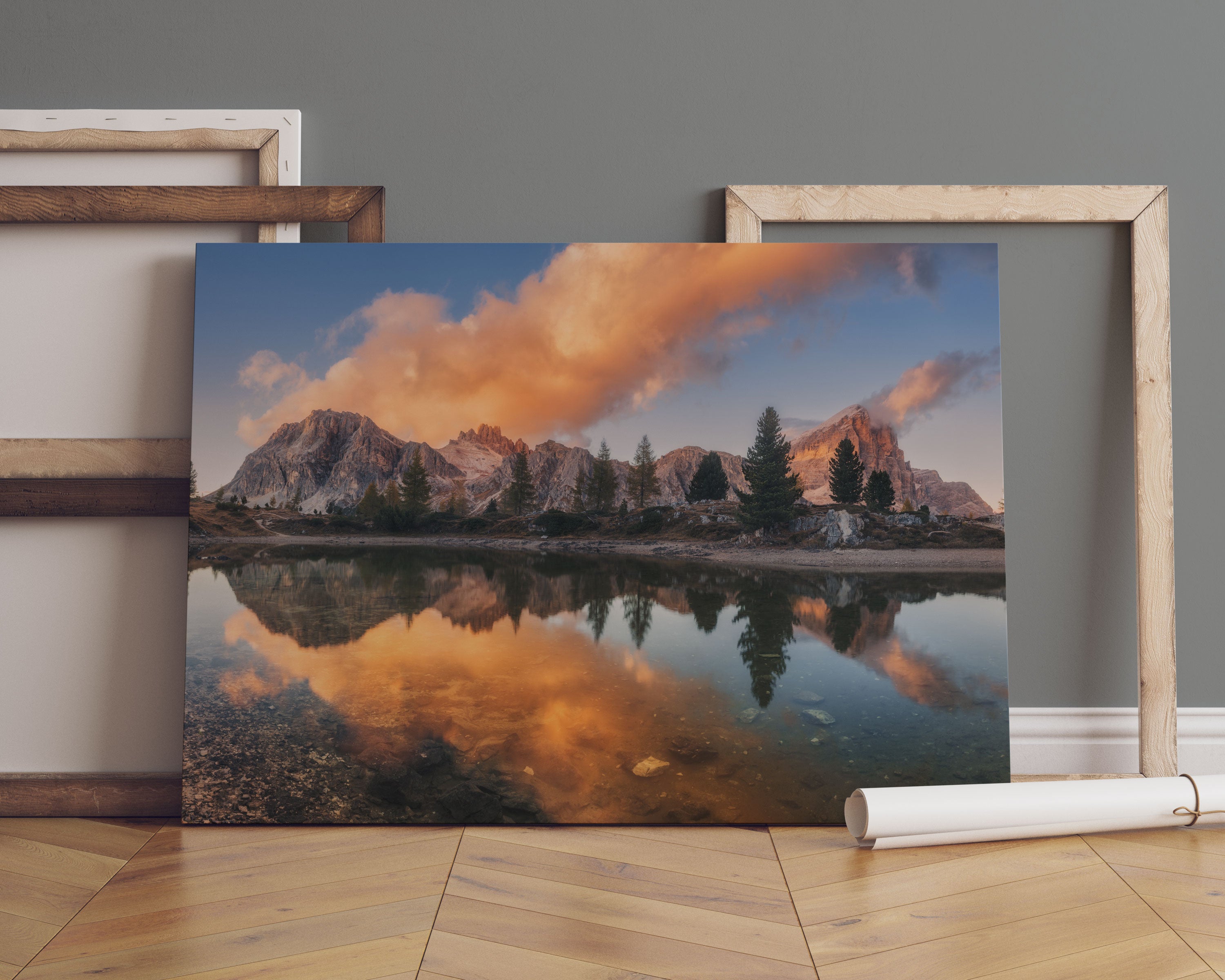 bunte Dolomiten am See Limides Leinwandbild Sofa