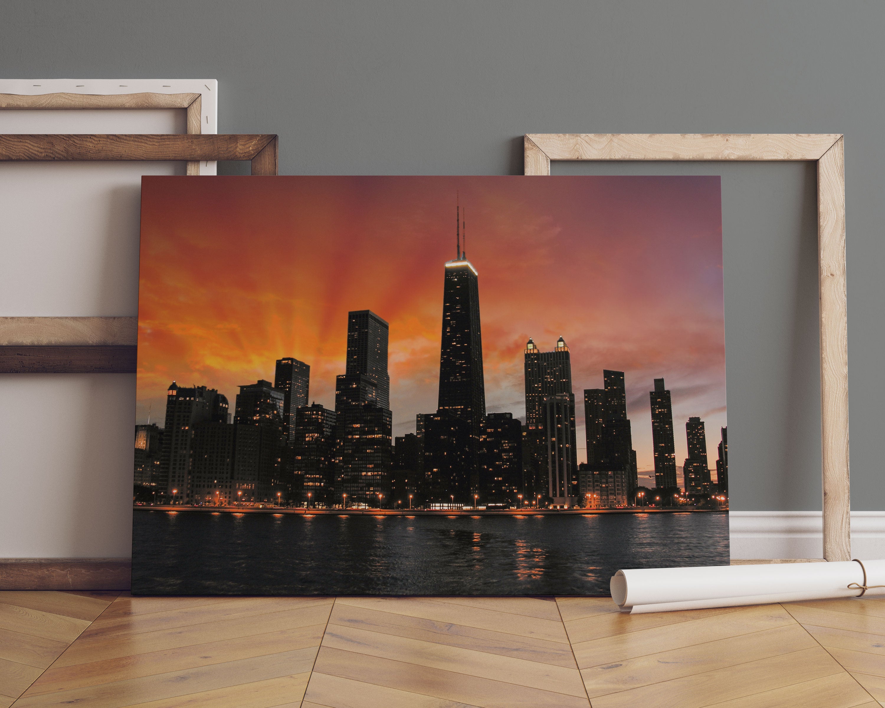 Chicago-Wolkenkratzer-Silhouette Leinwandbild Sofa