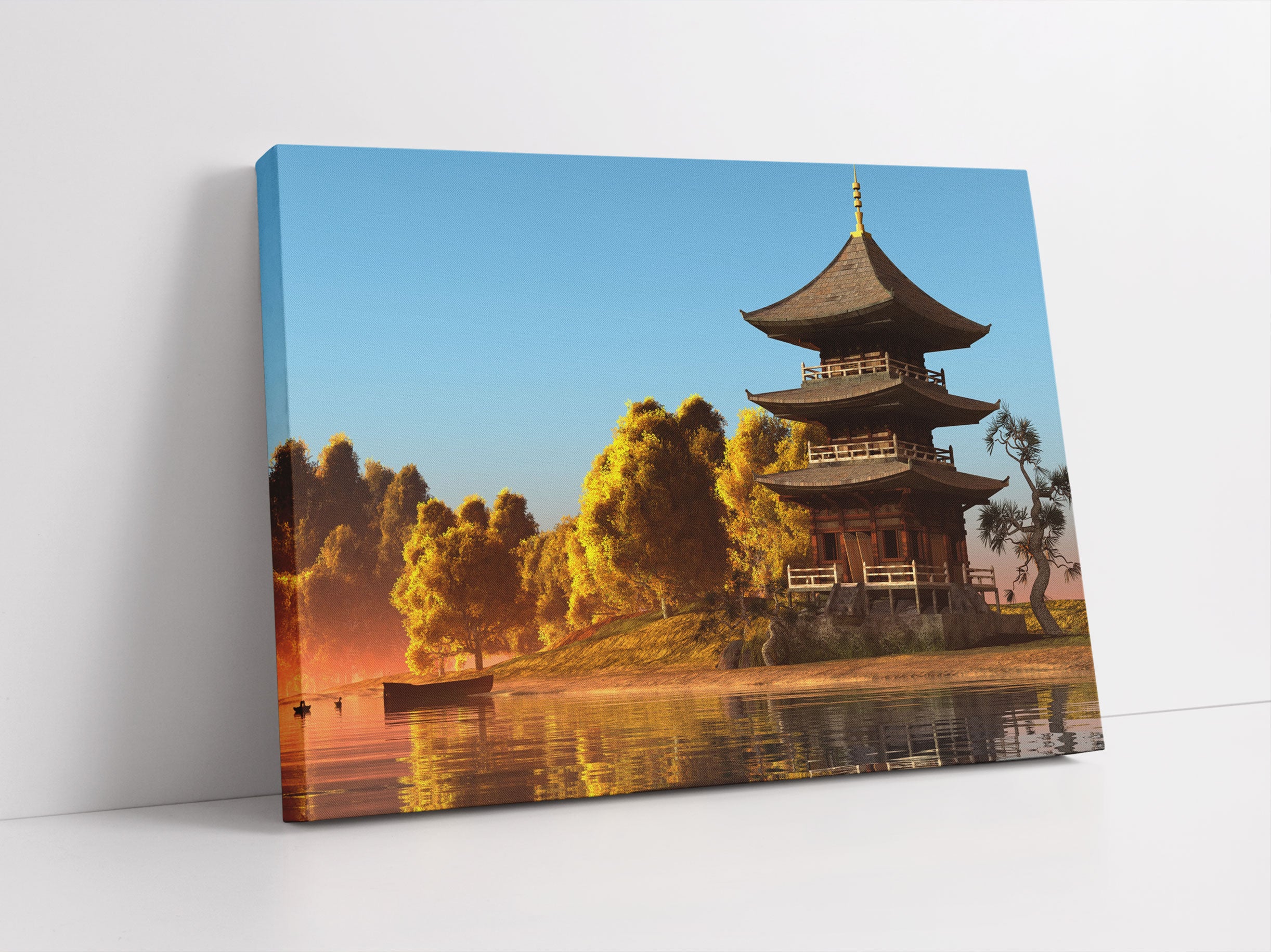 asiatischer Tempel an See Leinwandbild Studio