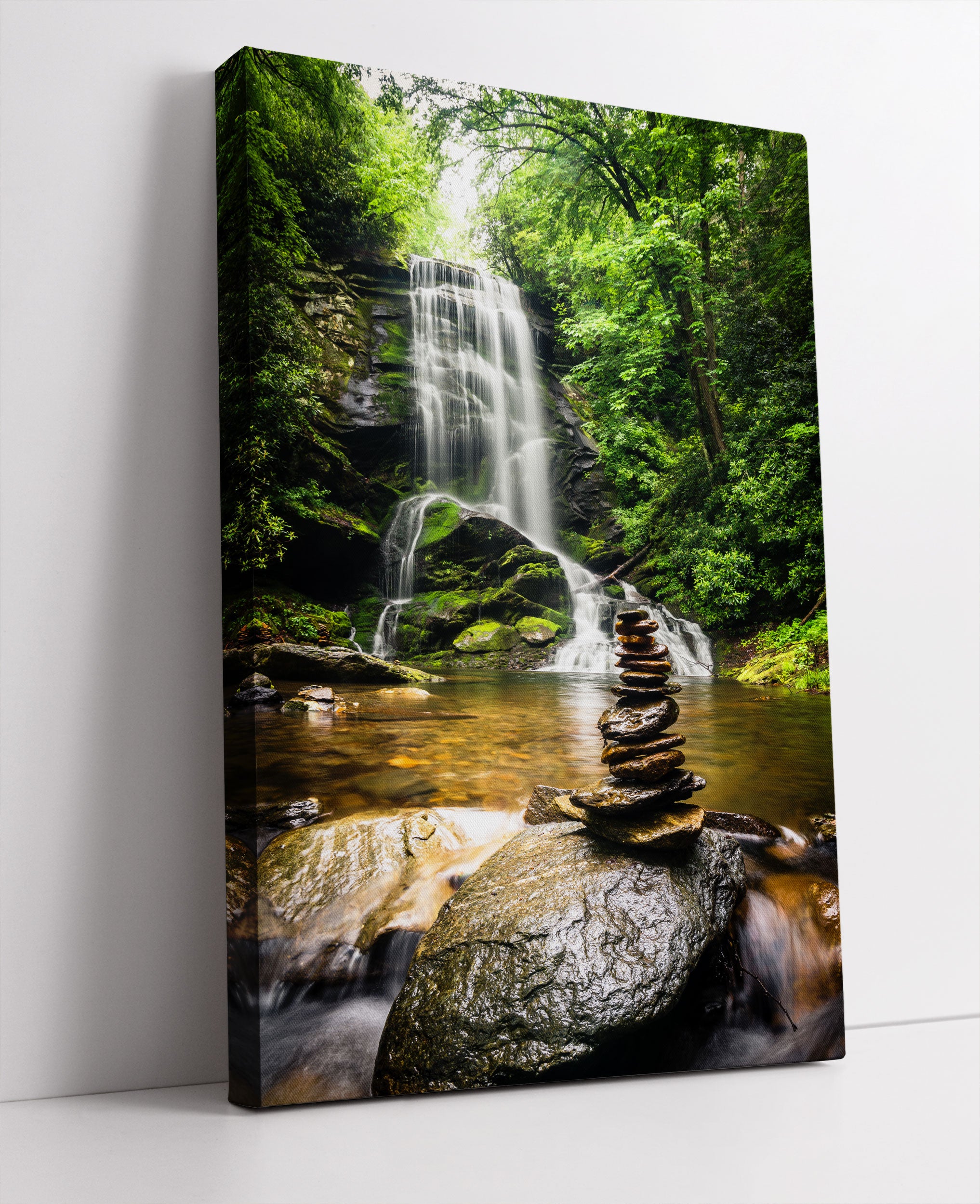 Zen Steine vor Wasserfall Leinwandbild Studio