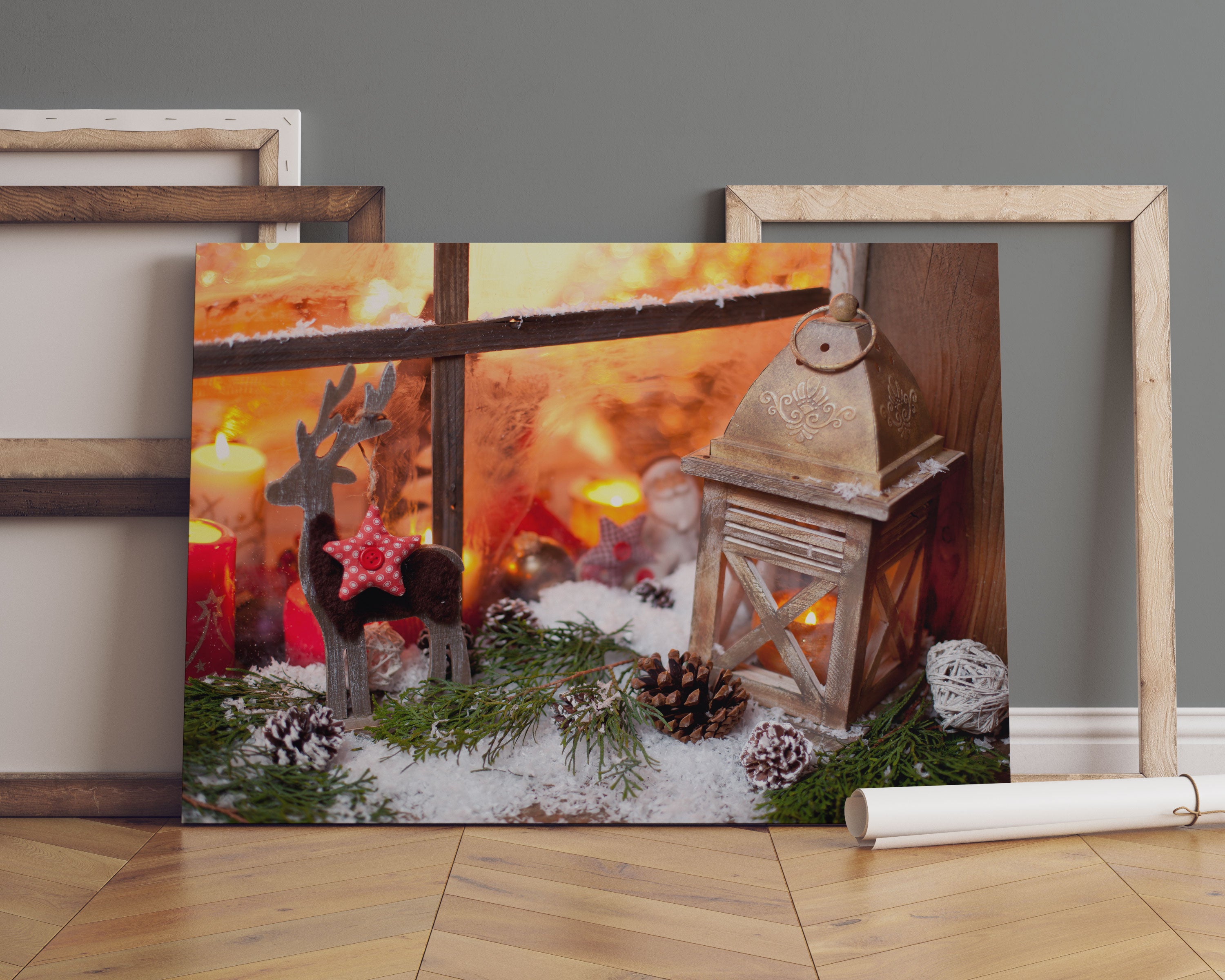 weihnachtlich Fensterbrett Leinwandbild Sofa