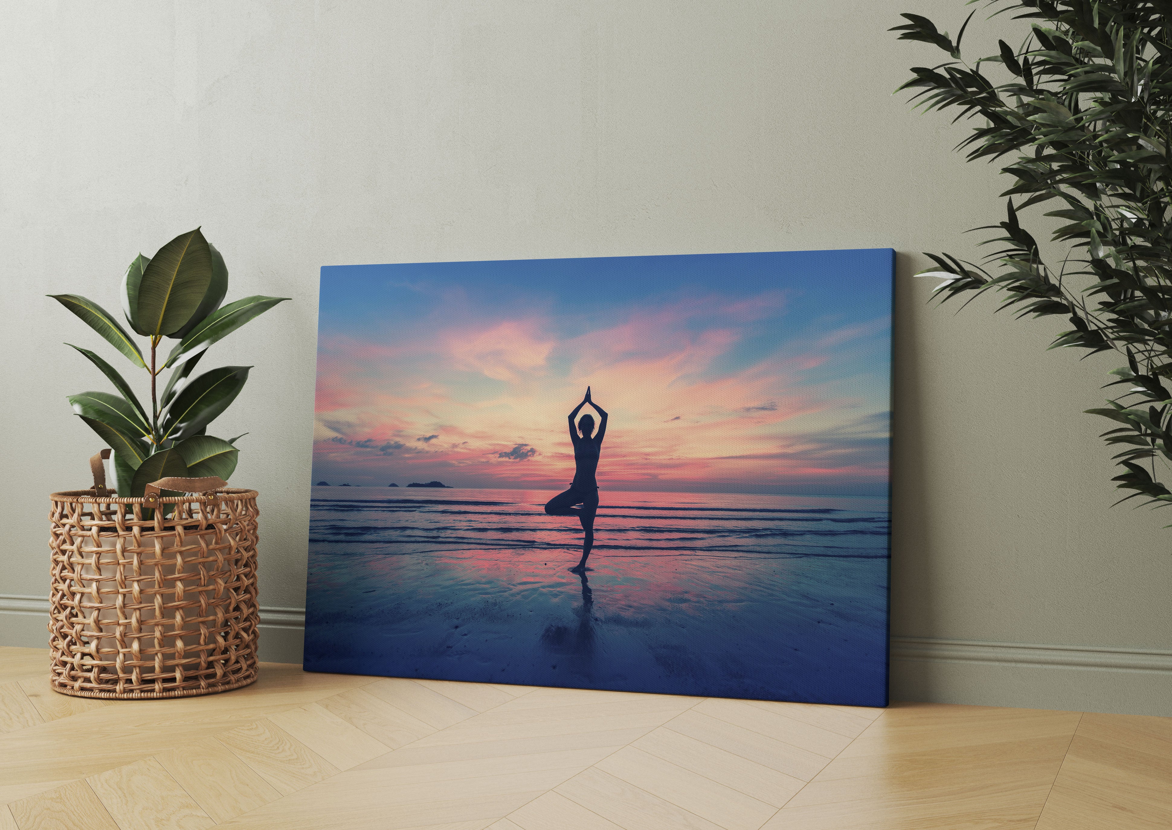 Yoga am Strand Leinwandbild Wohnzimmer