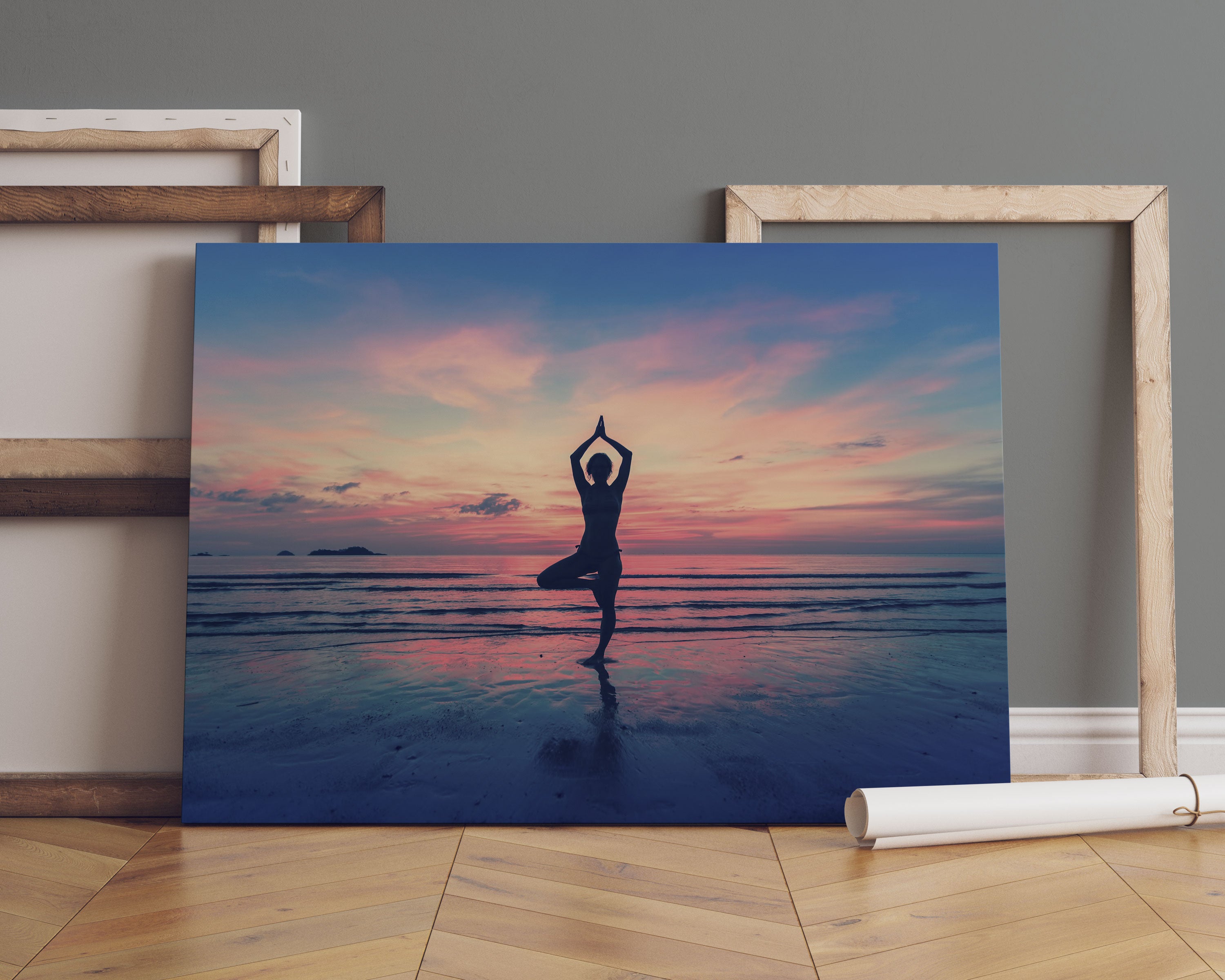 Yoga am Strand Leinwandbild Sofa