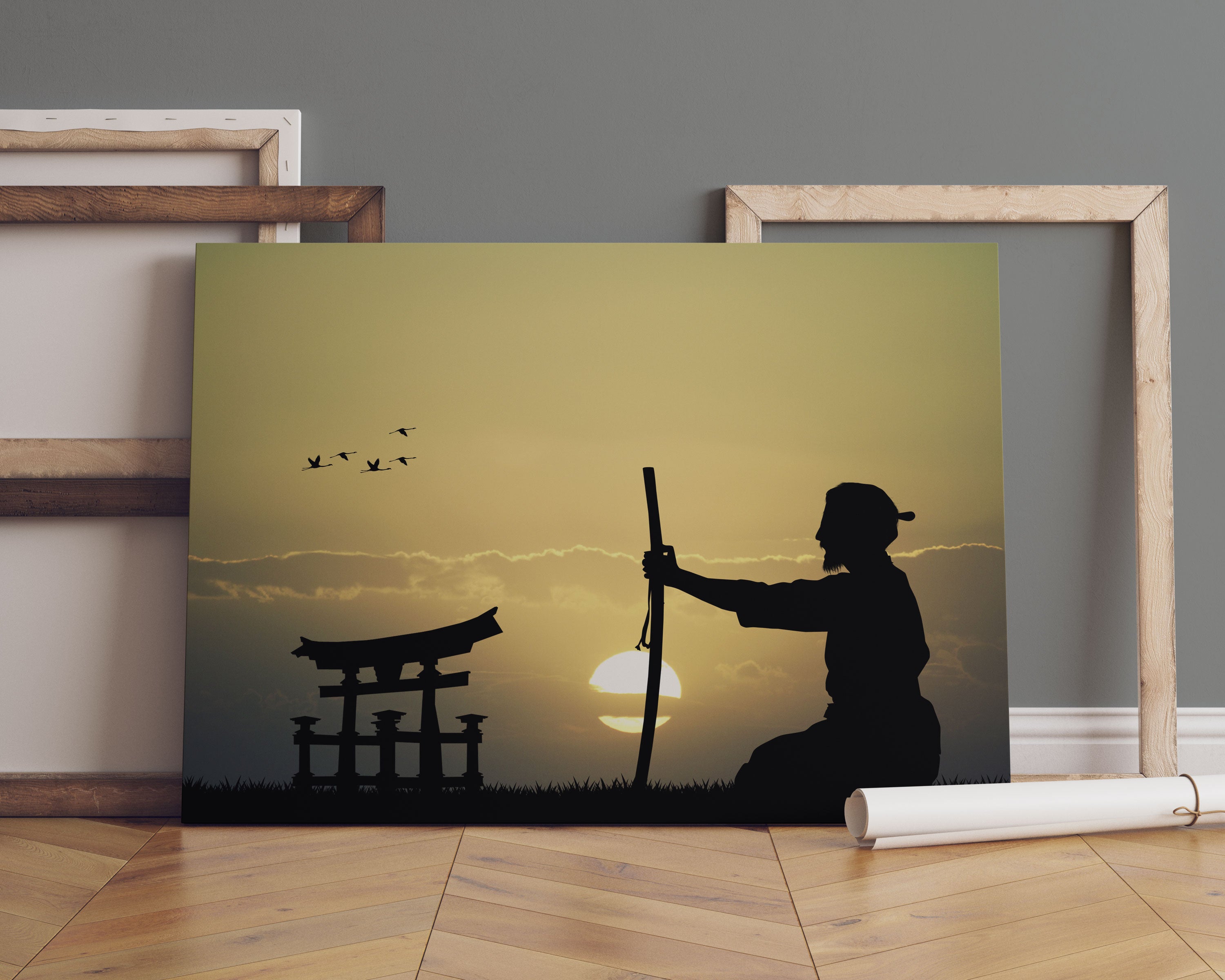 Samurai-Meister vor Horizont Leinwandbild Sofa