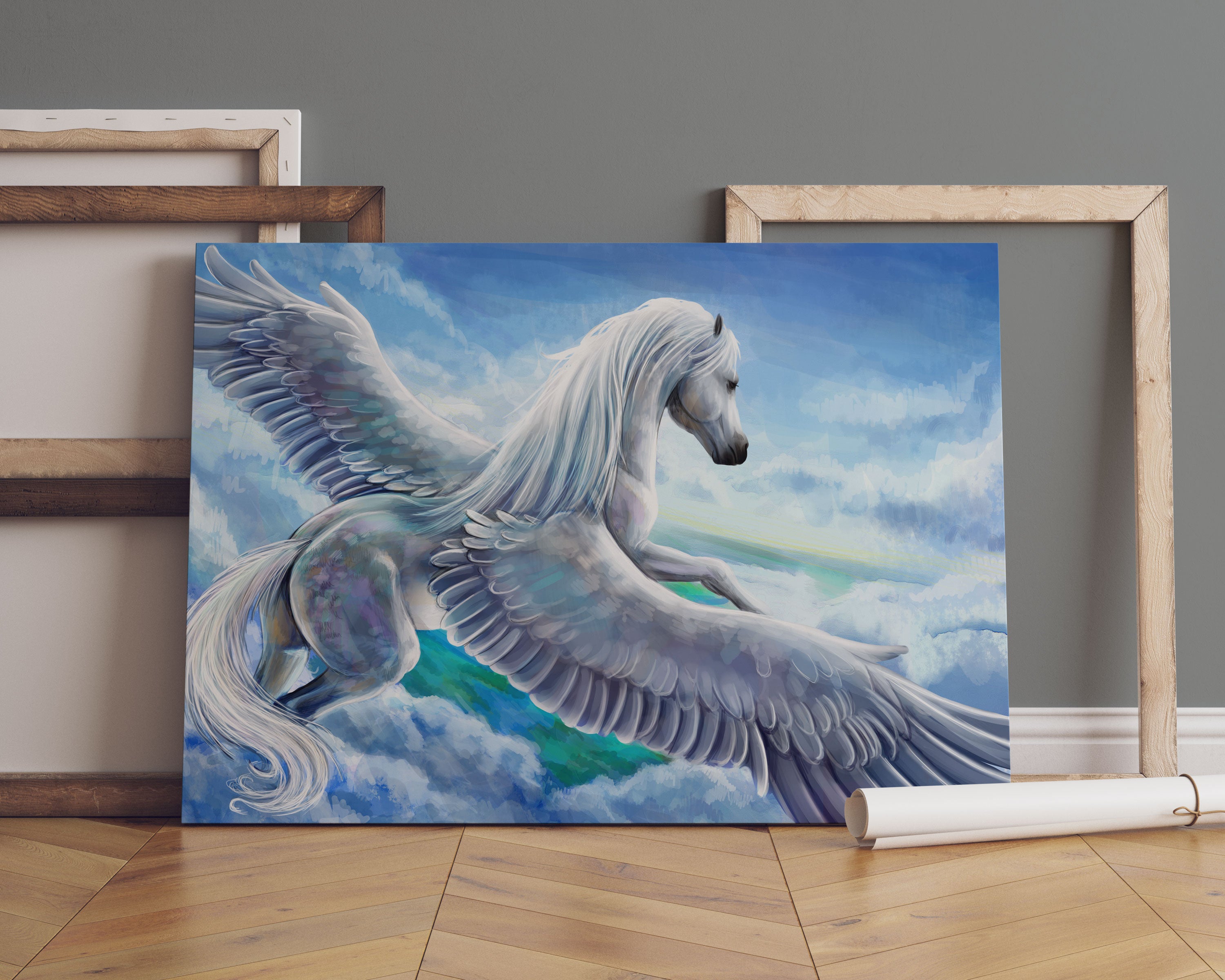 Pegasus fliegt über den Wolken Leinwandbild Sofa