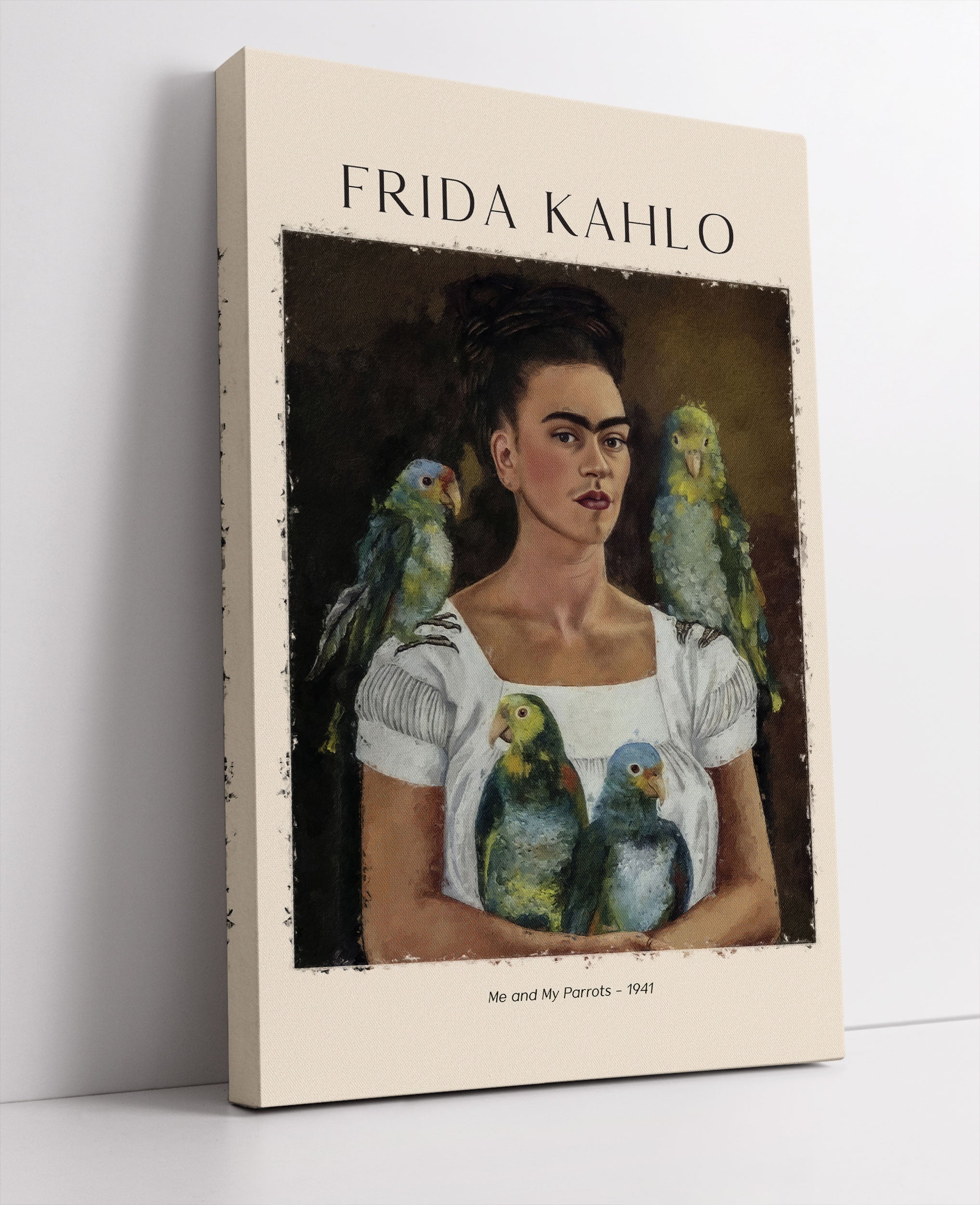 Art Portrait  - Frida Kahlo - Ich und meine Papageien, Leinwandbild