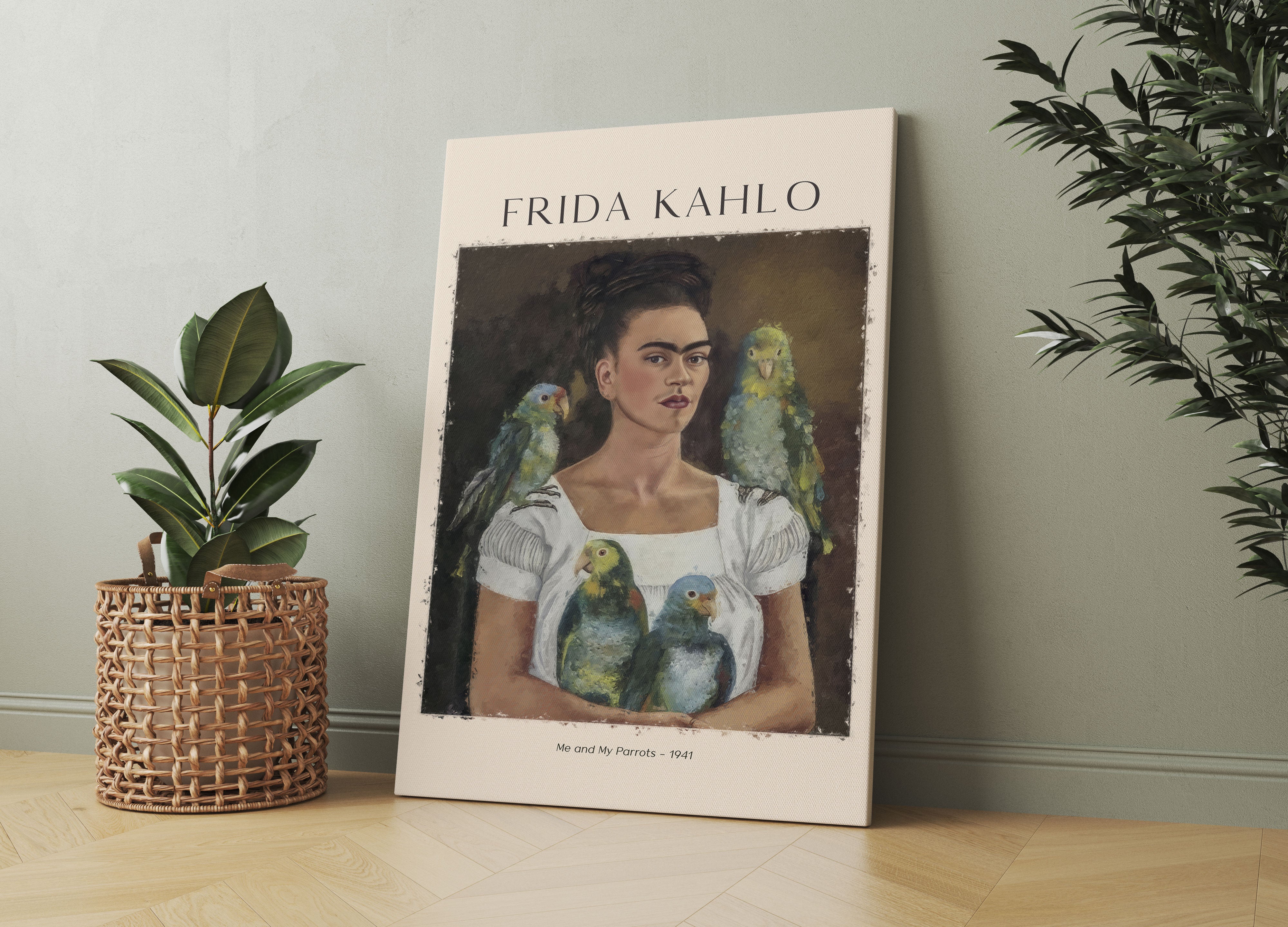 Art Portrait  - Frida Kahlo - Ich und meine Papageien, Leinwandbild