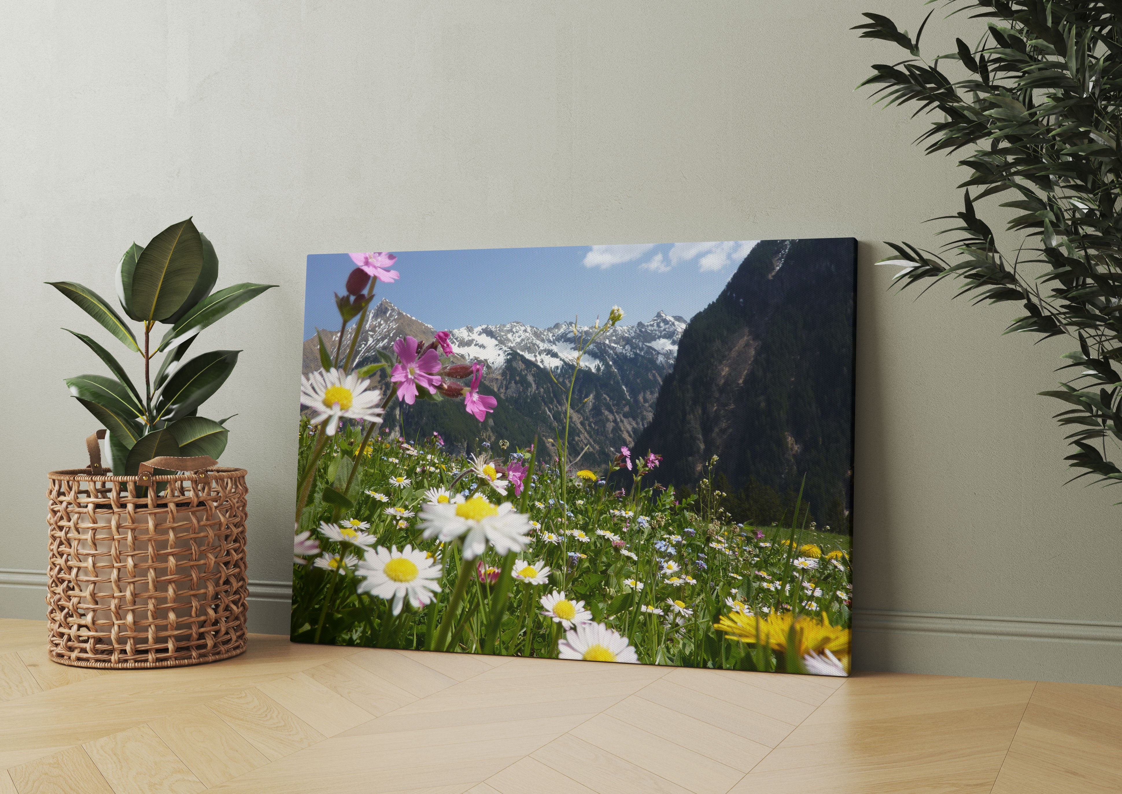 Wunderschöne Blumen Alpenwiese Leinwandbild Wohnzimmer