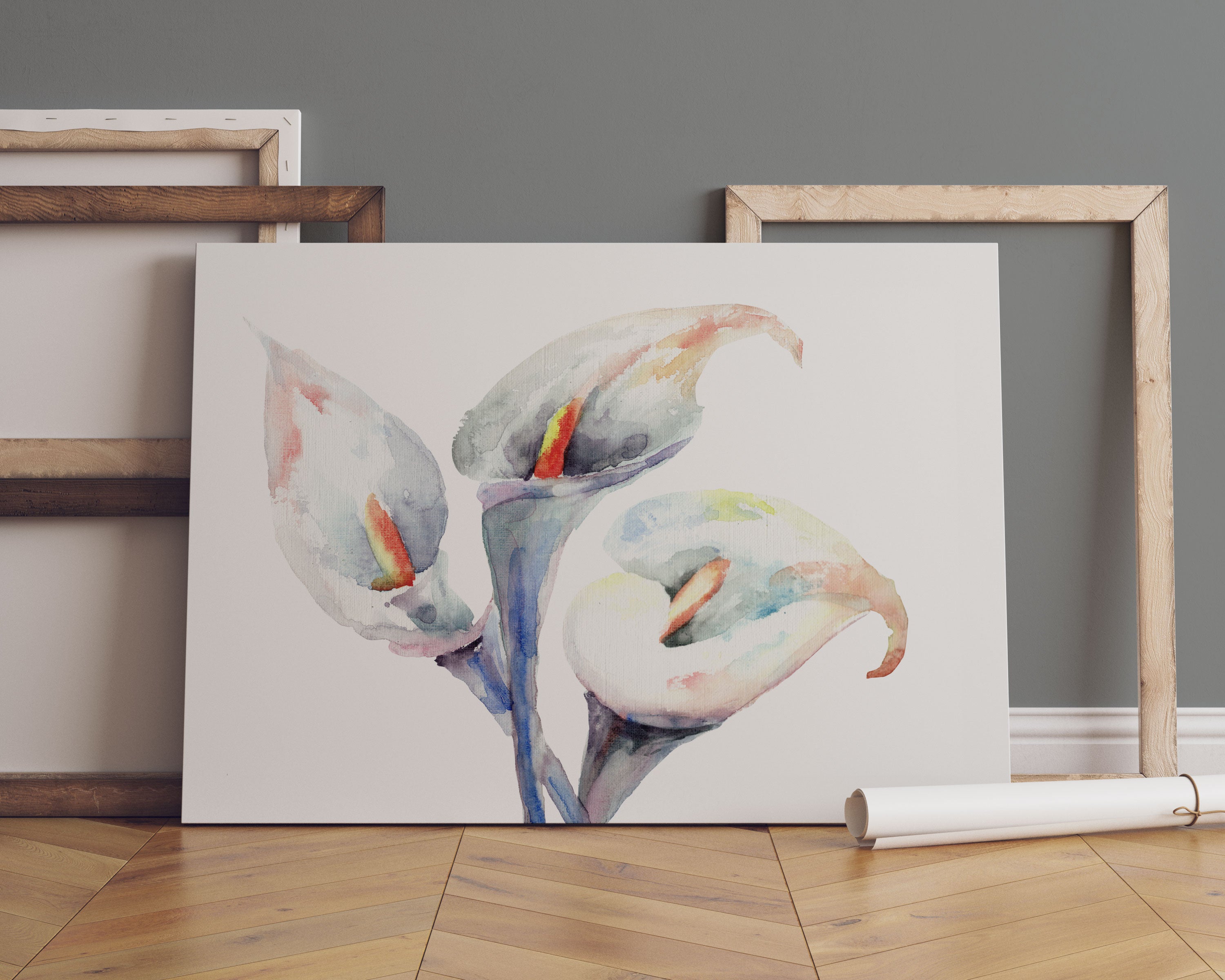 Aquarell Blüten Callas Kunst Leinwandbild Sofa