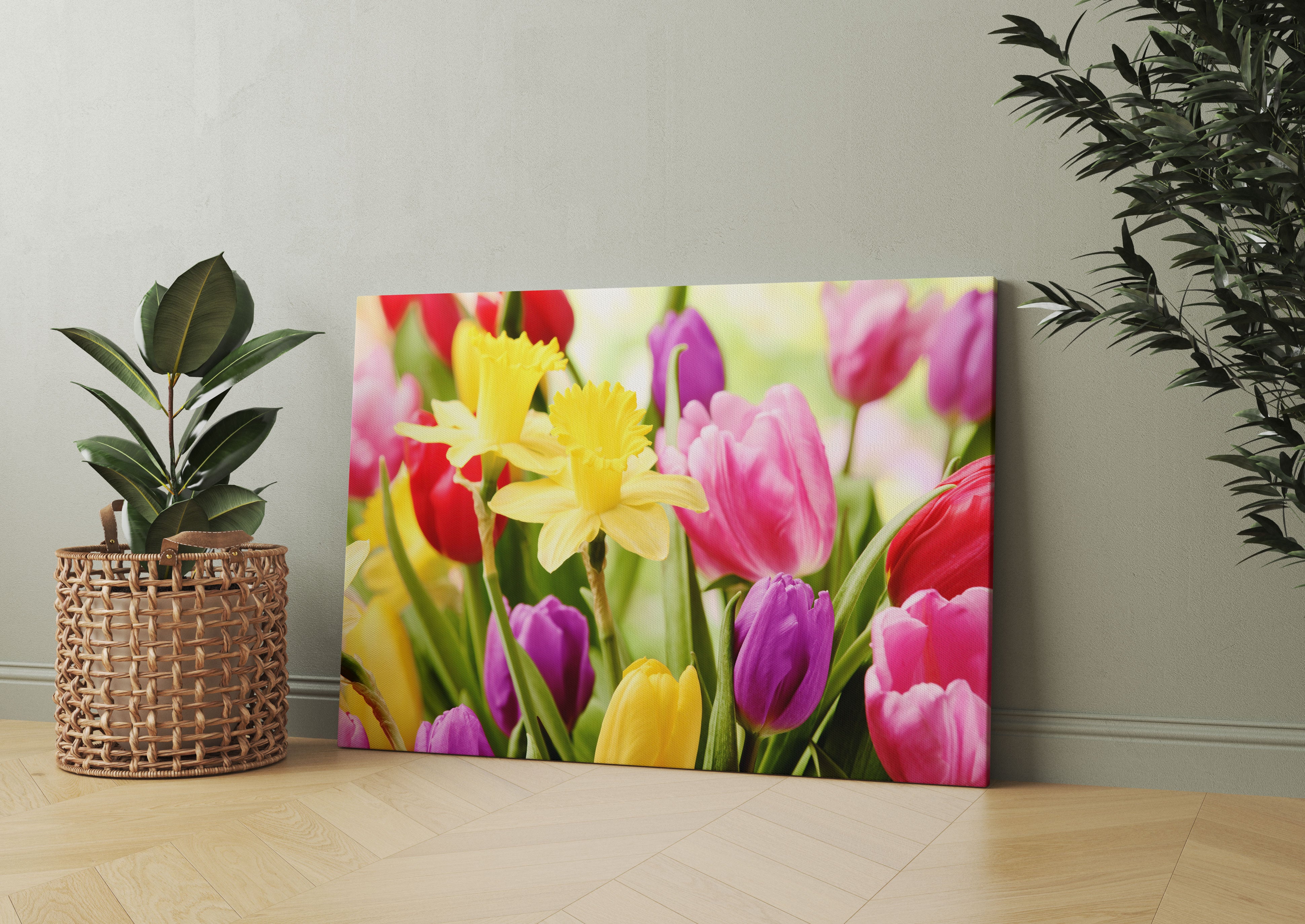 Osterglocken und Tulpen Leinwandbild Wohnzimmer