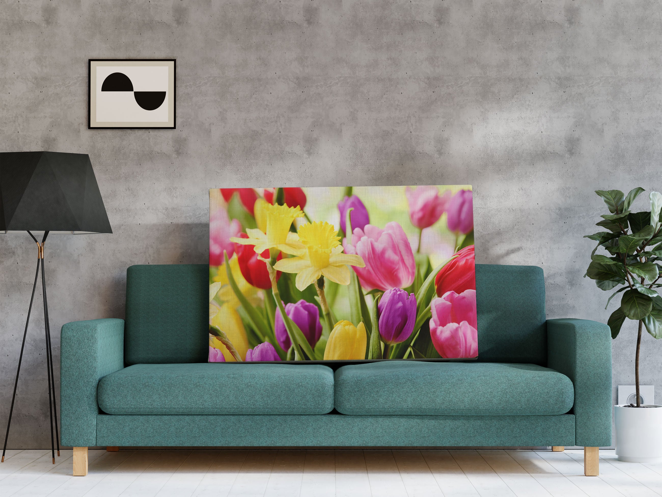 Osterglocken und Tulpen Leinwandbild Regal