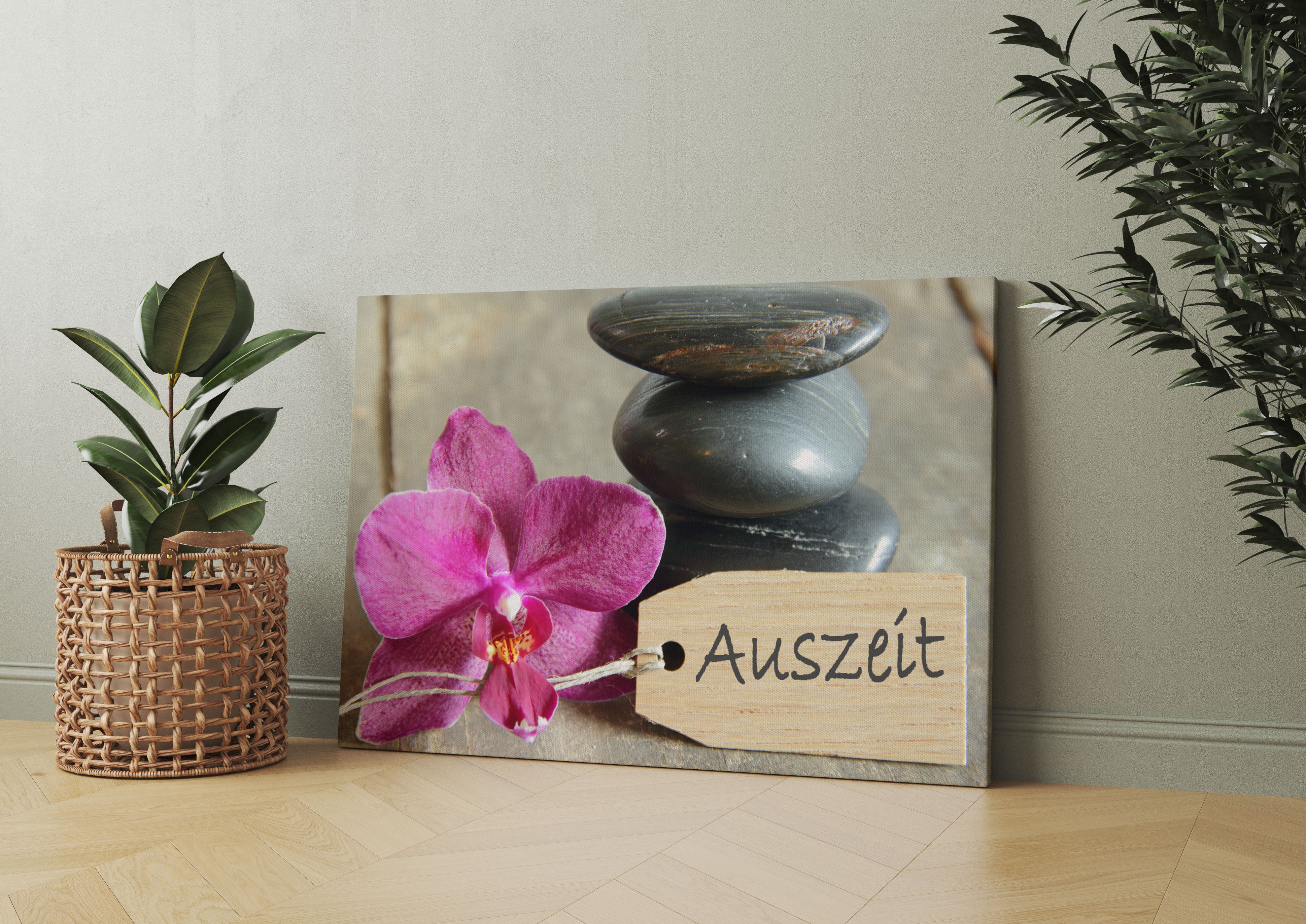 Auszeit Orchidee mit Zen Steinen Leinwandbild Wohnzimmer