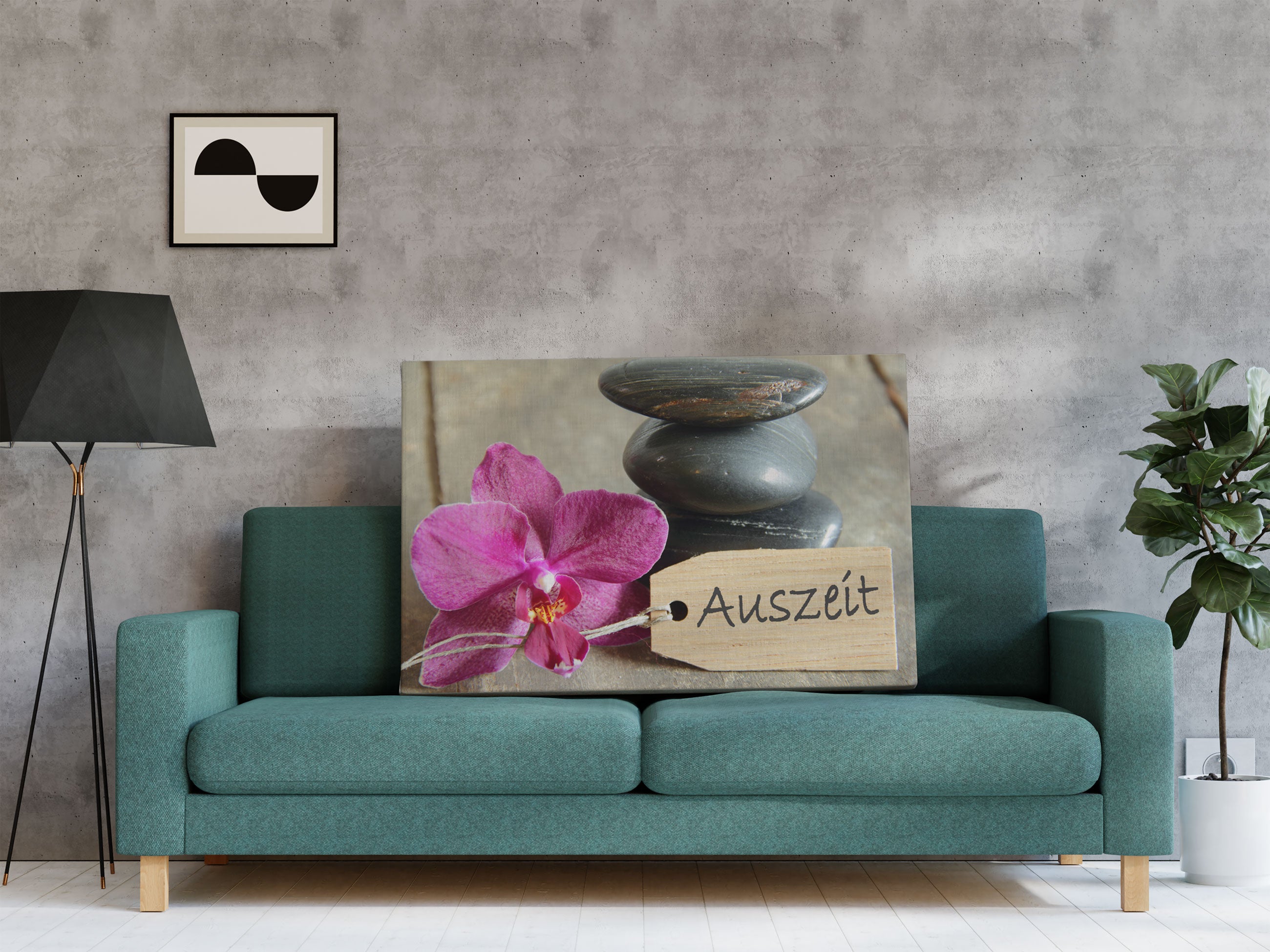 Auszeit Orchidee mit Zen Steinen Leinwandbild Regal