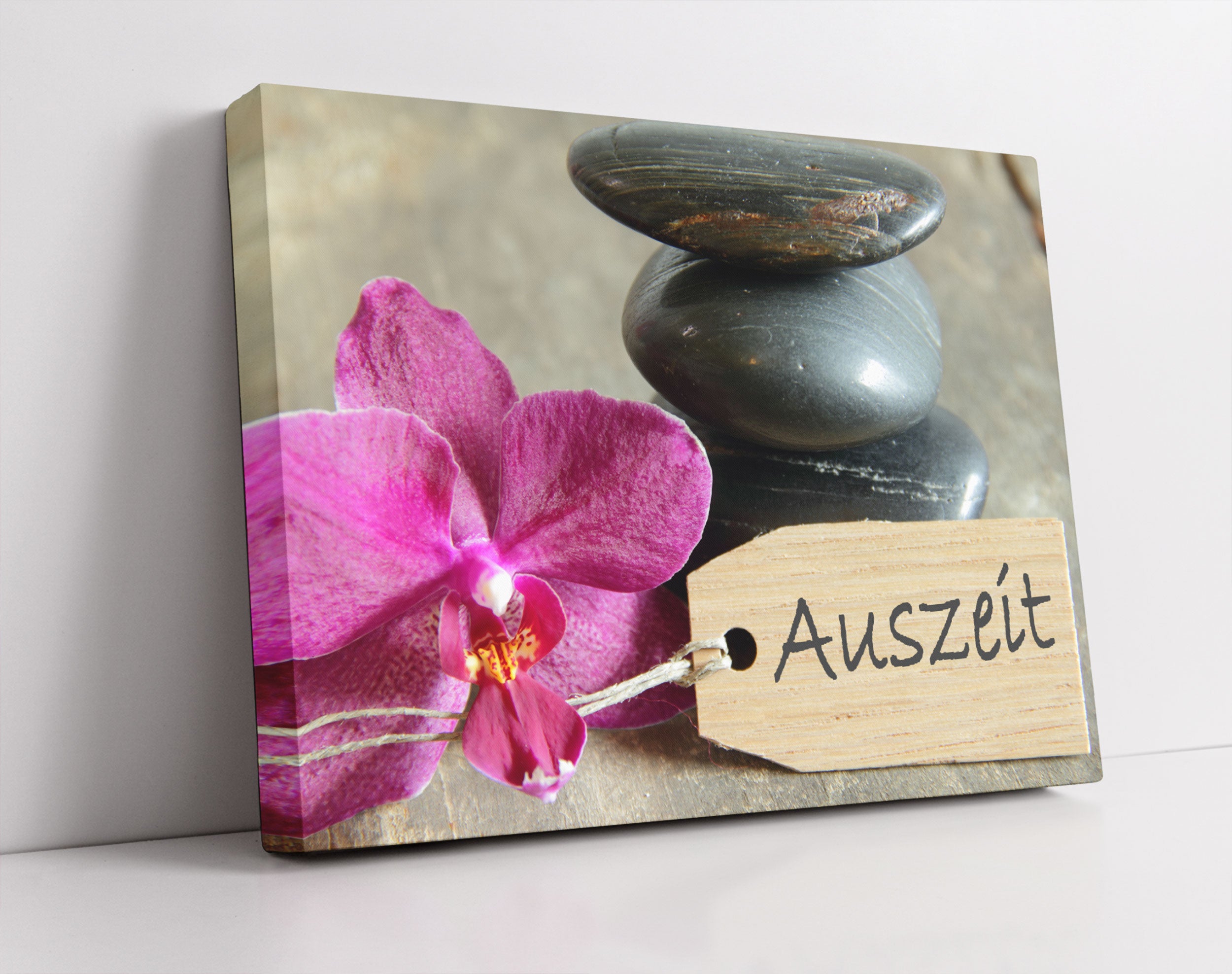 Auszeit Orchidee mit Zen Steinen - Leinwandbild